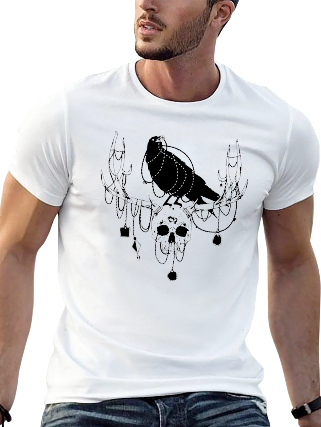 Raven & Skull Graphic Tee - Dark Aesthetic