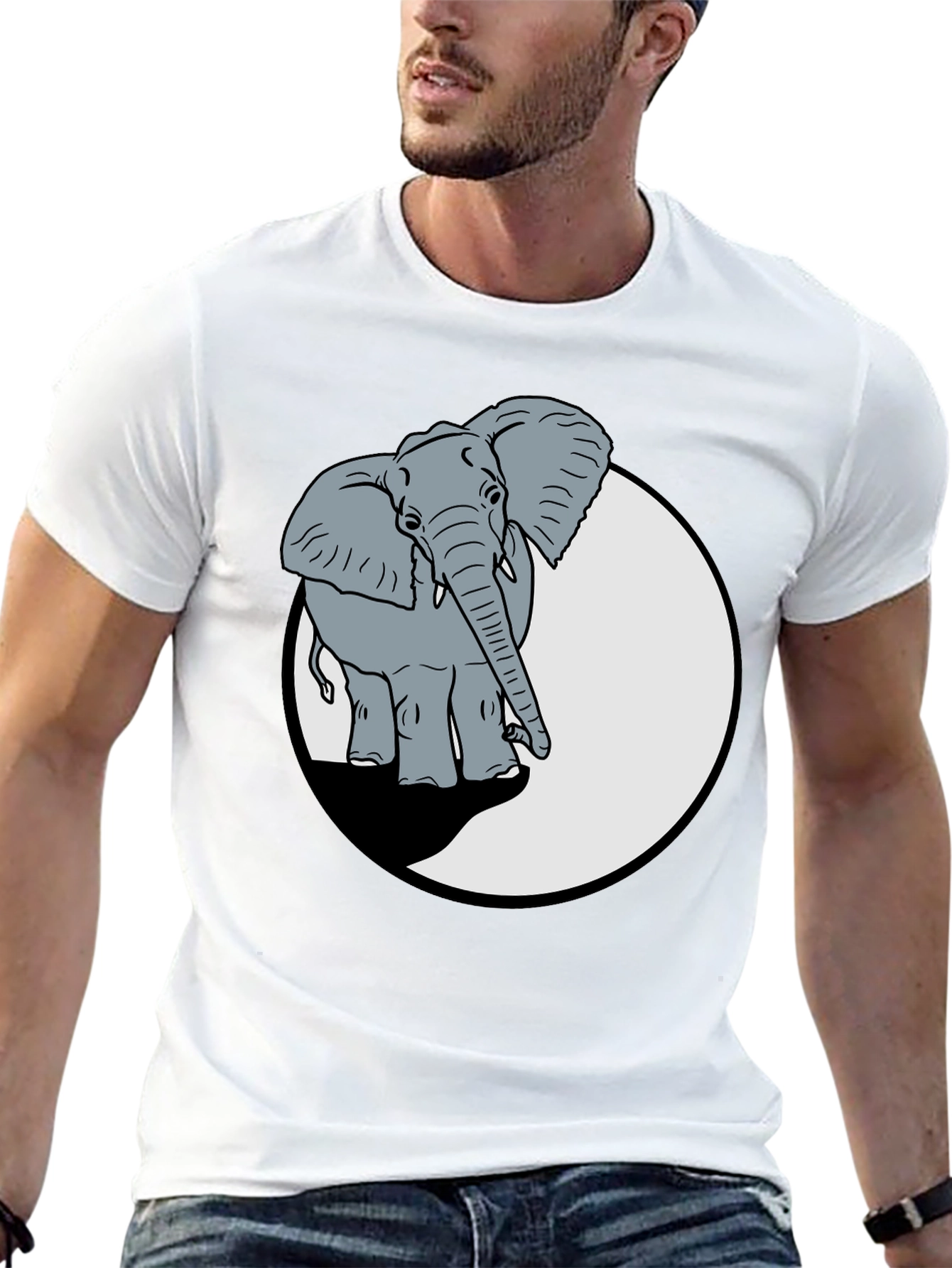 Elephant Graphic Print Crew Neck T-Shirt
