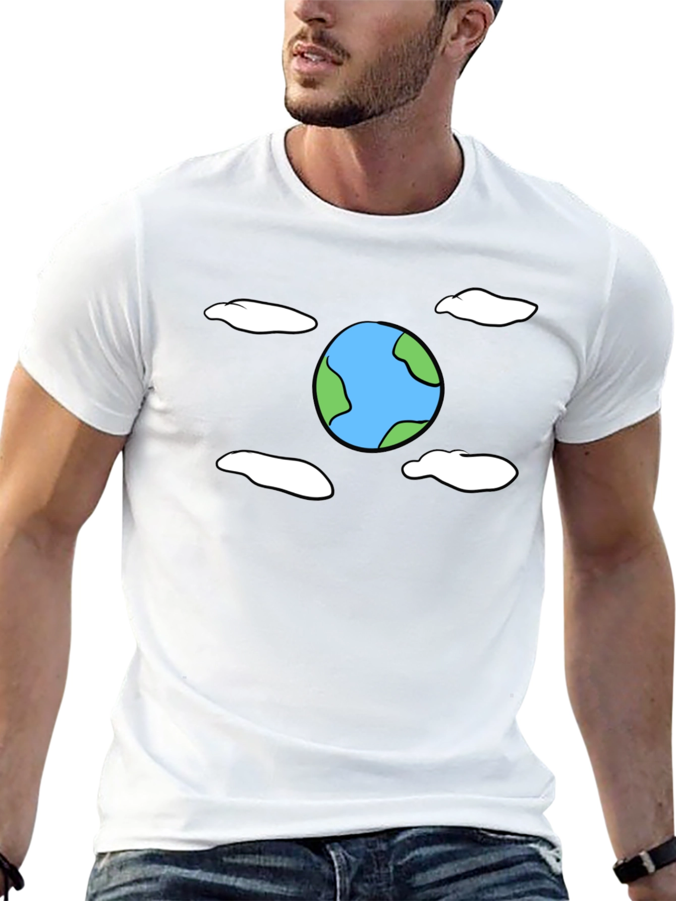 Cartoon Earth Graphic Black T-Shirt
