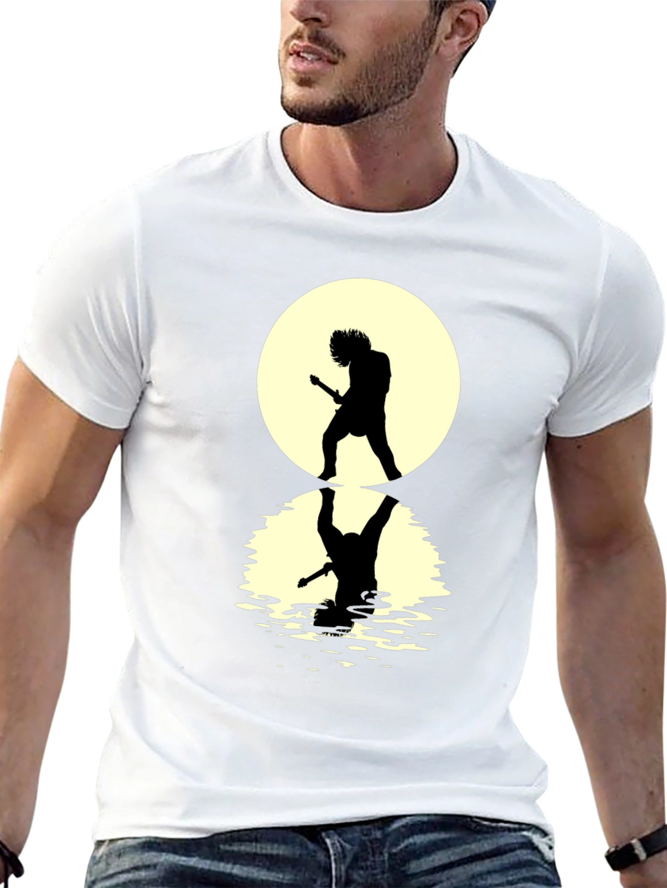 Guitarist Silhouette Graphic Tee - Black Cotton
