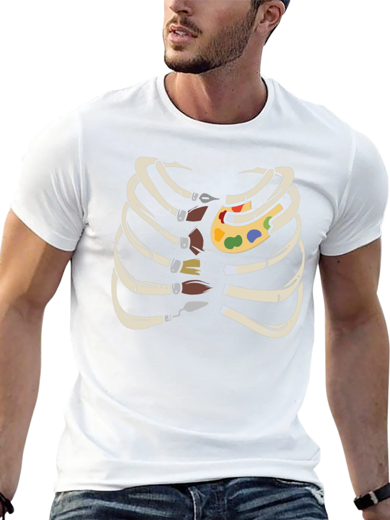Artist Rib Cage T-Shirt - Funny Skeleton Palette Tee