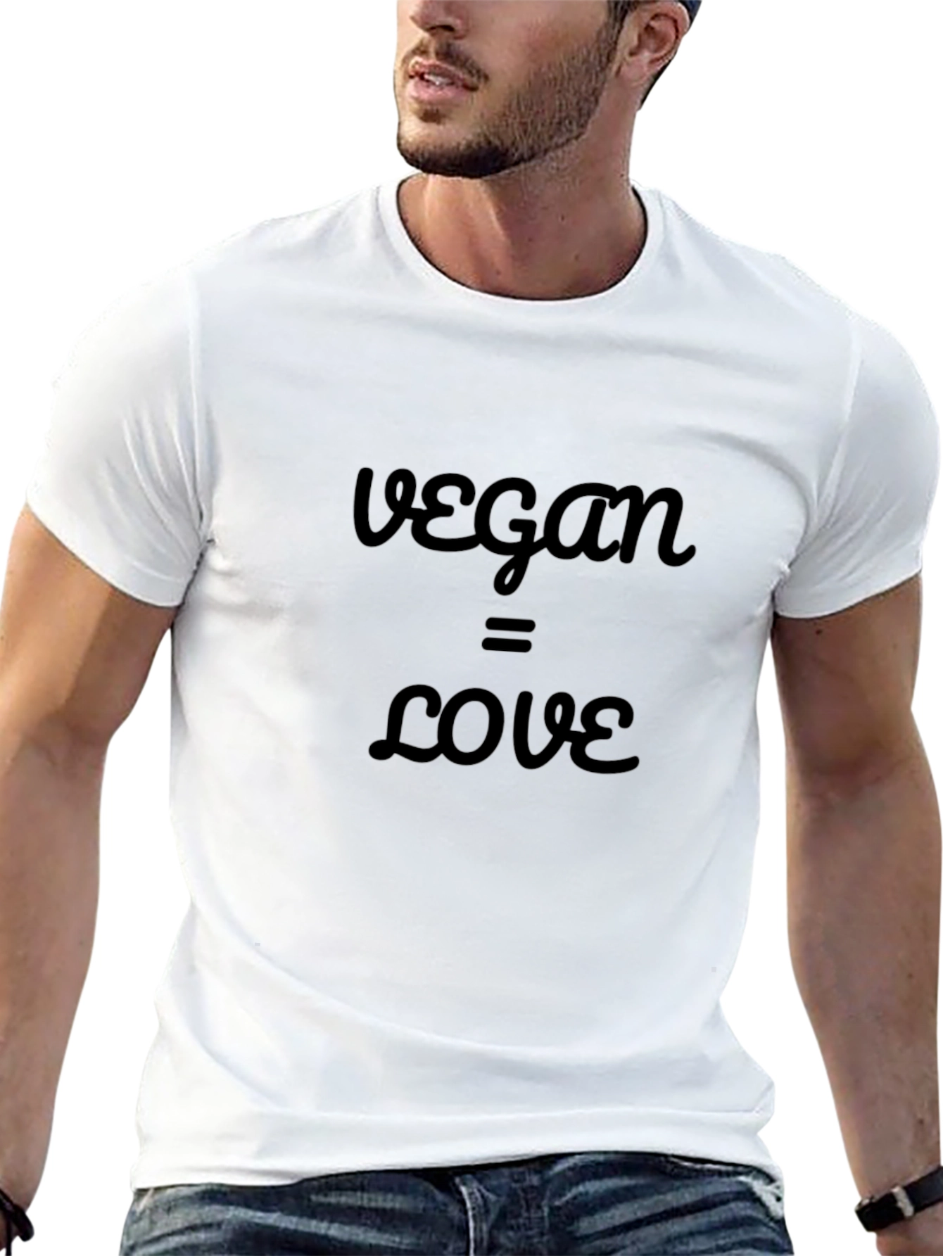 Vegan = Love T-Shirt - Black Crew Neck