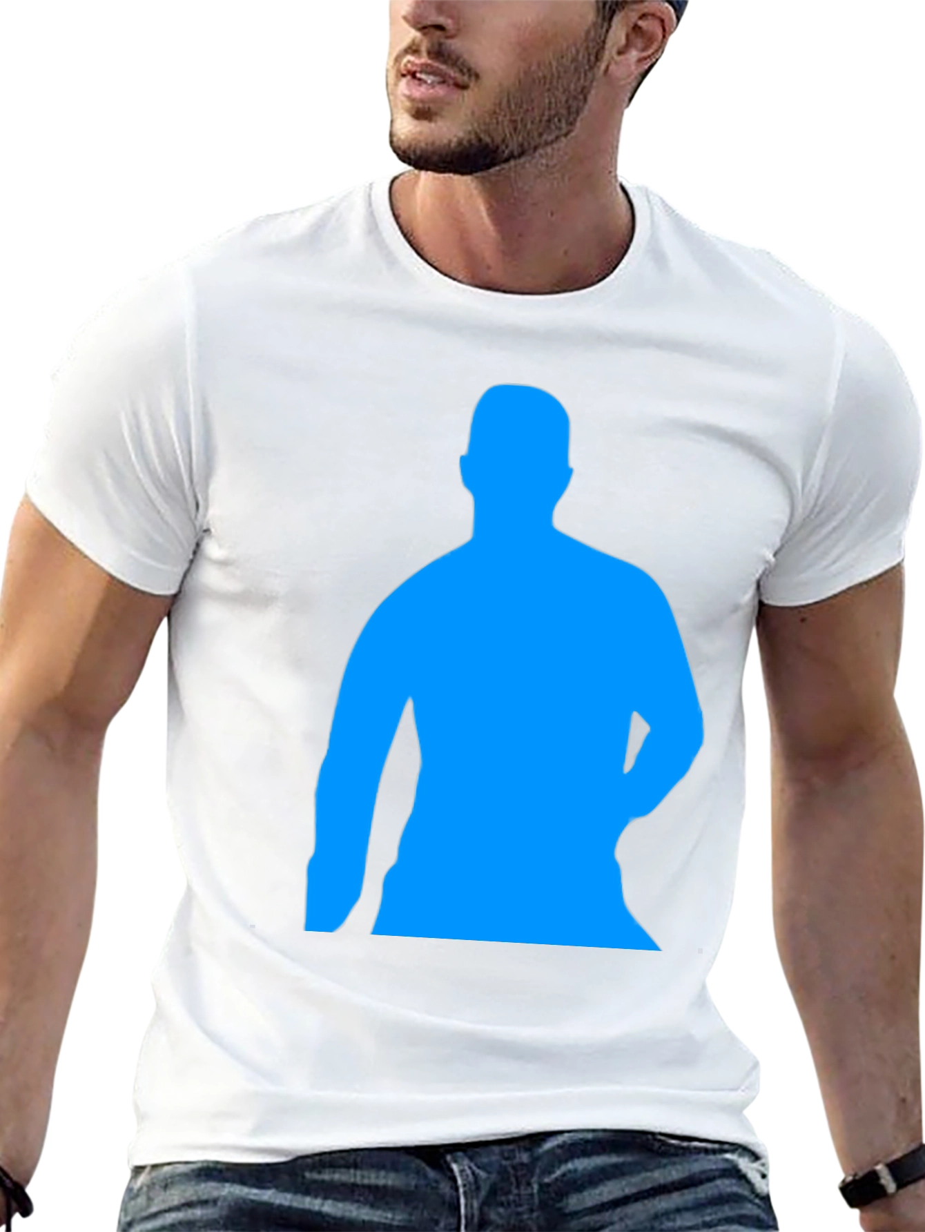 Mens Black Graphic Tee - Blue Silhouette Design