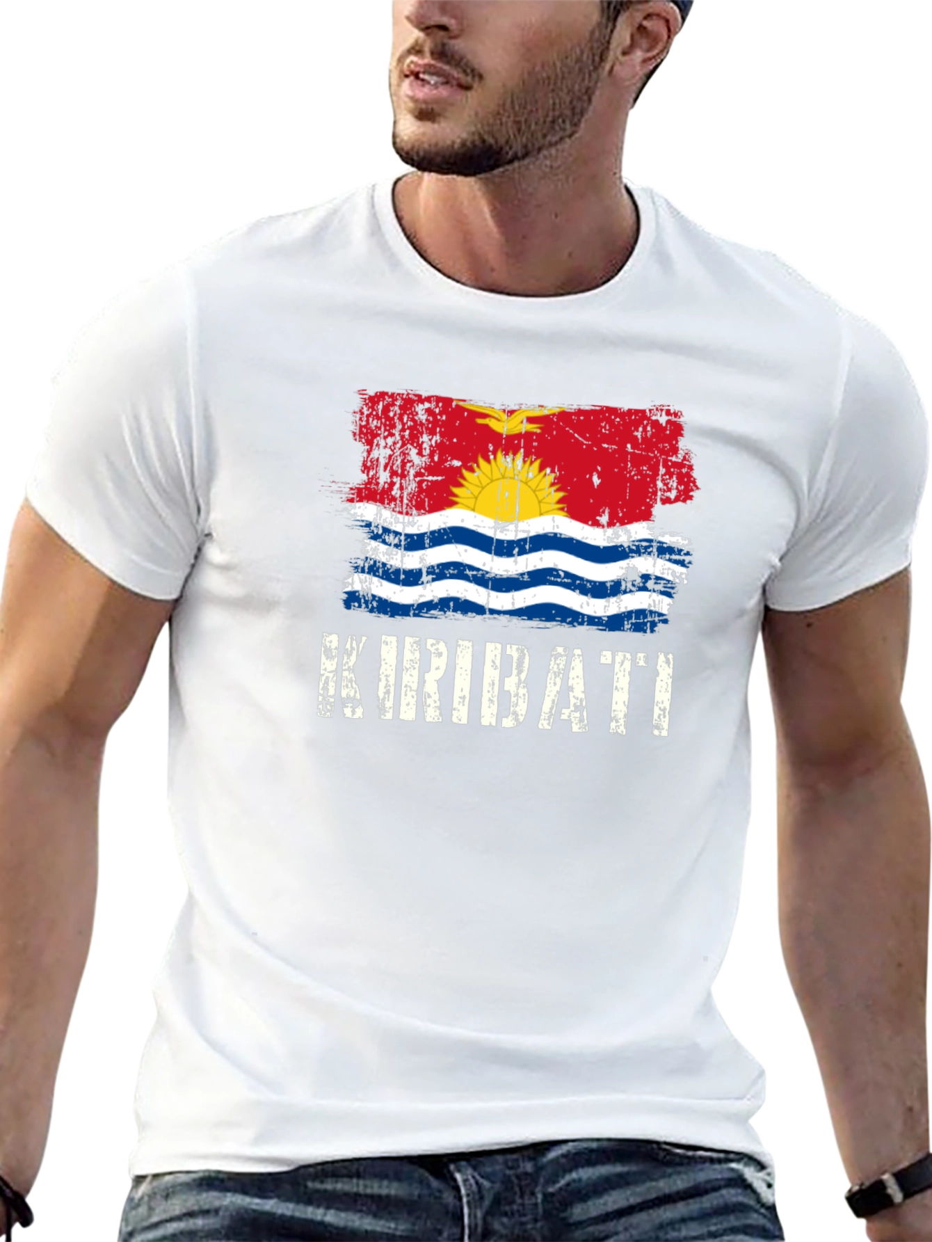 Kiribati Flag Distressed Graphic T-Shirt