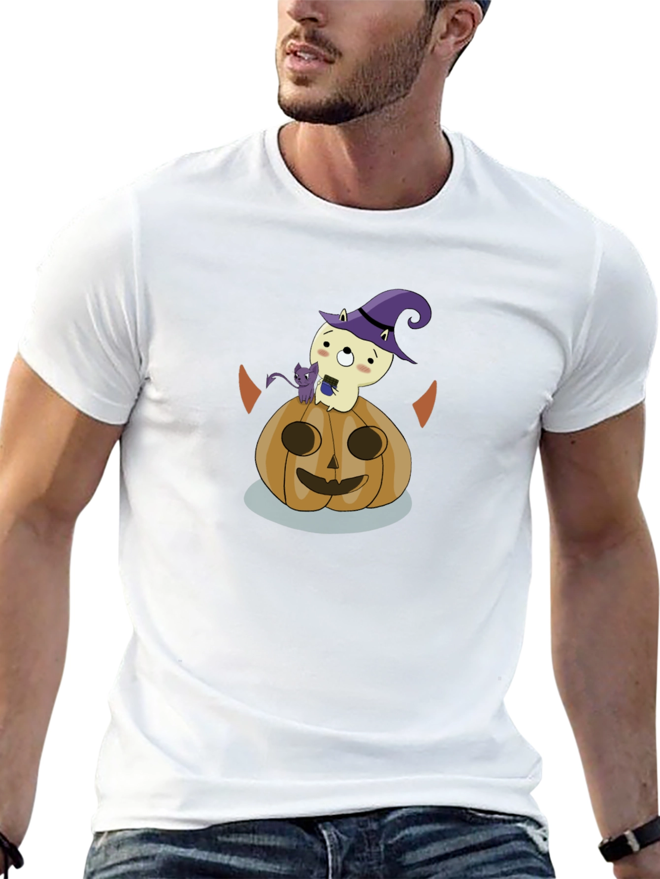 Halloween Graphic Tee: Cute Ghost & Pumpkin