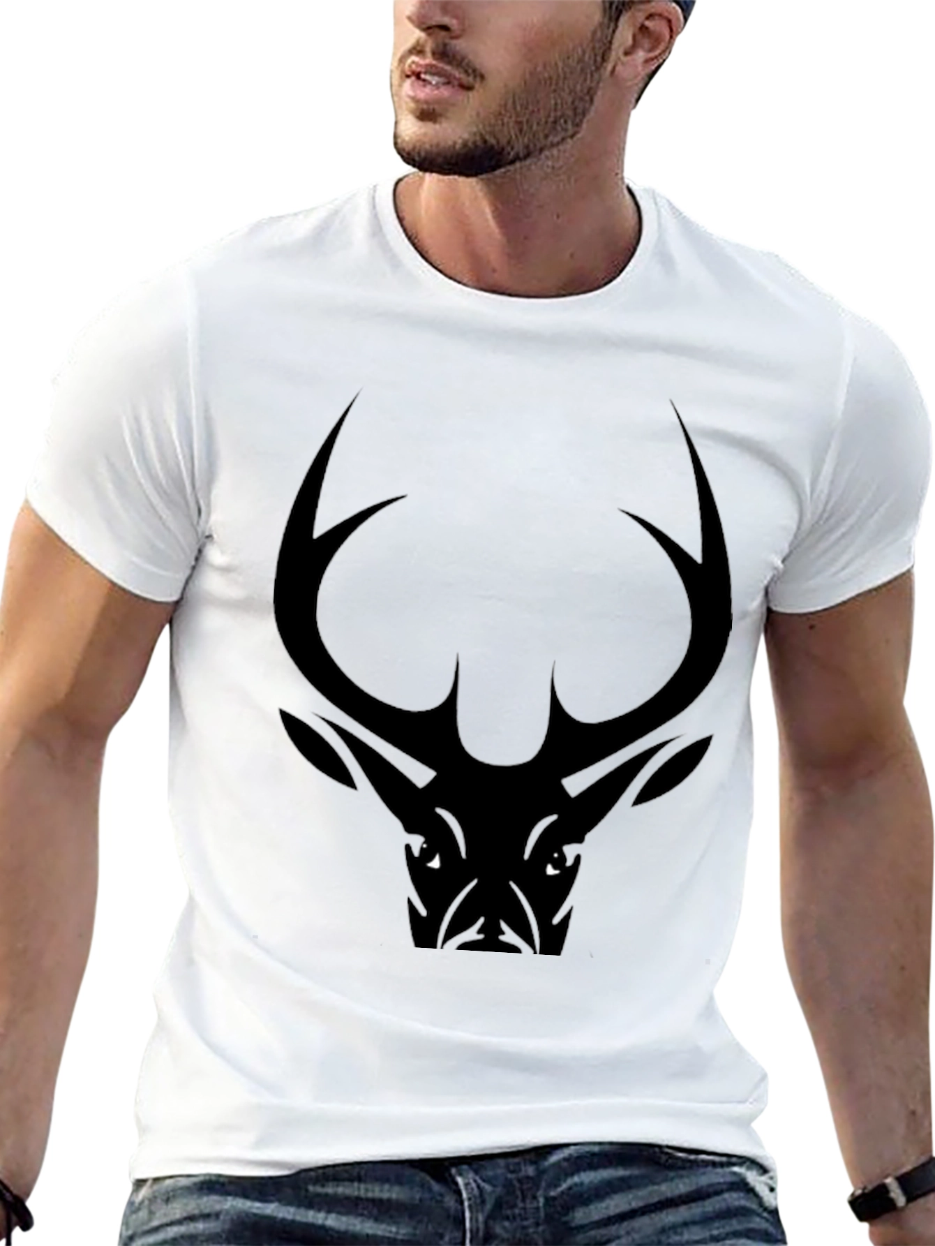 Mens Black Deer Graphic Tee - Casual Style