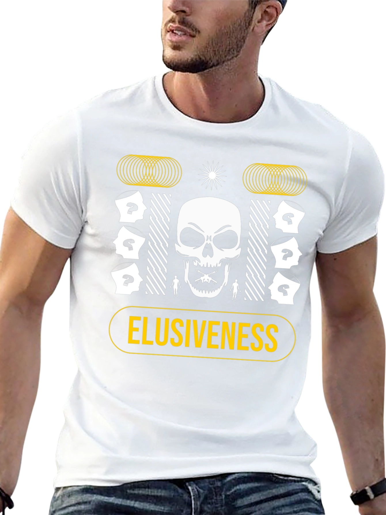 Elusiveness Graphic T-Shirt Skull & Question Marks Design