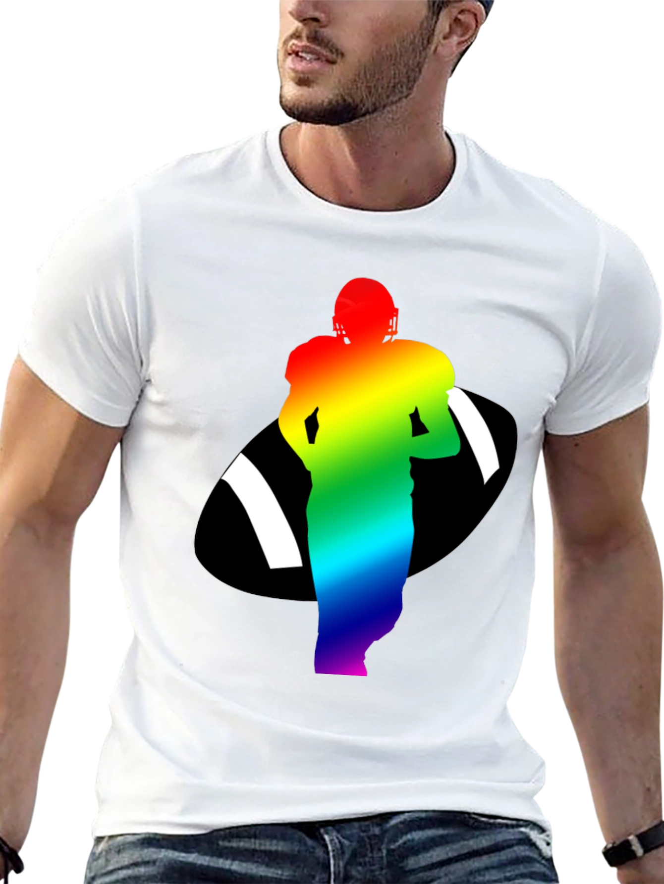 Rainbow Football Player Graphic Tee