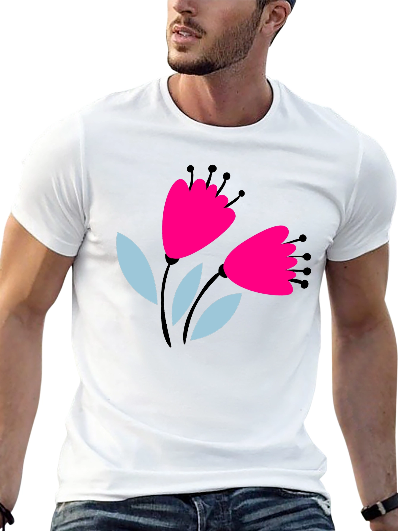 Floral Graphic Tee - Black Cotton T-Shirt
