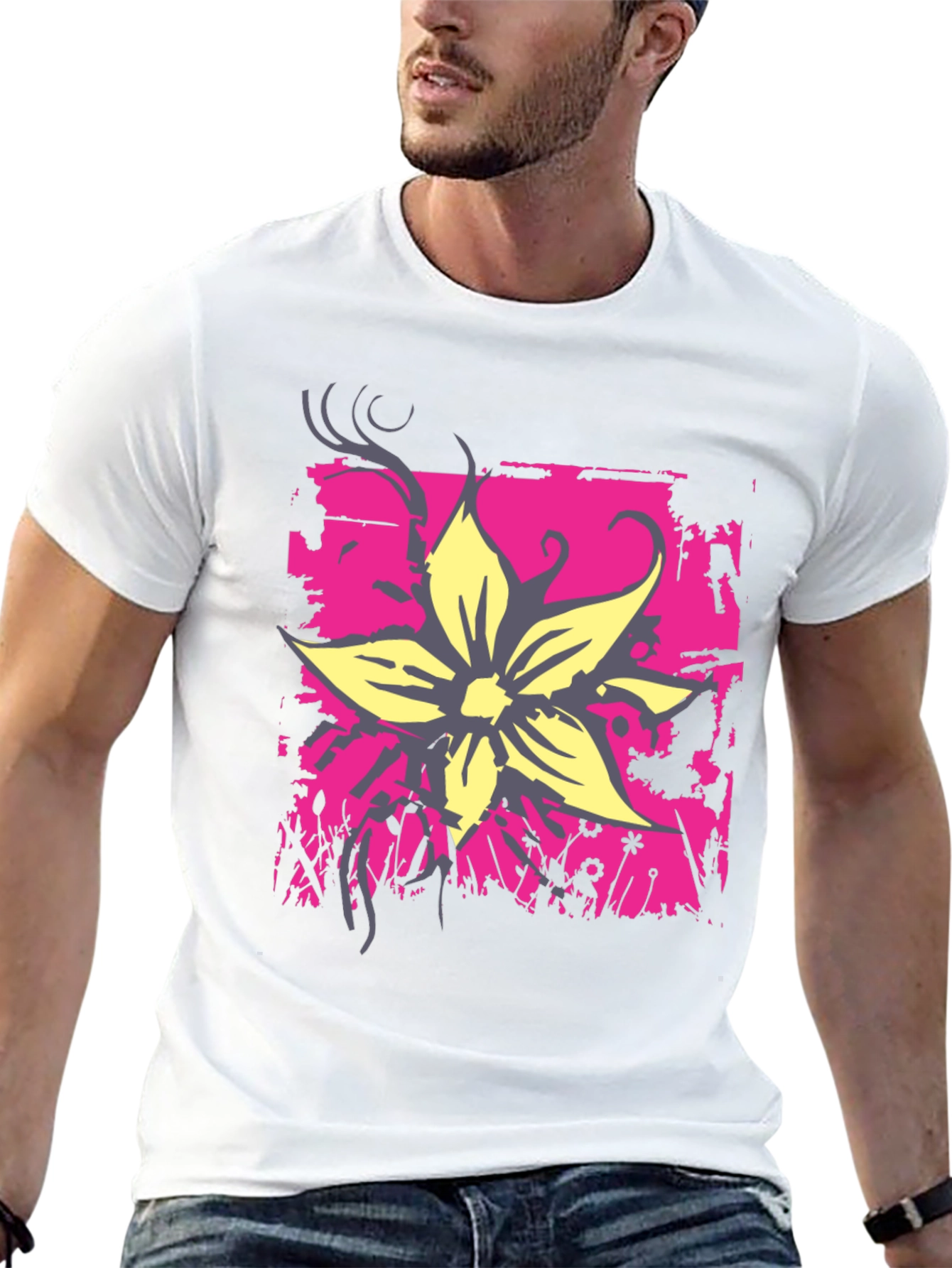 Floral Graphic Print Tee - Black