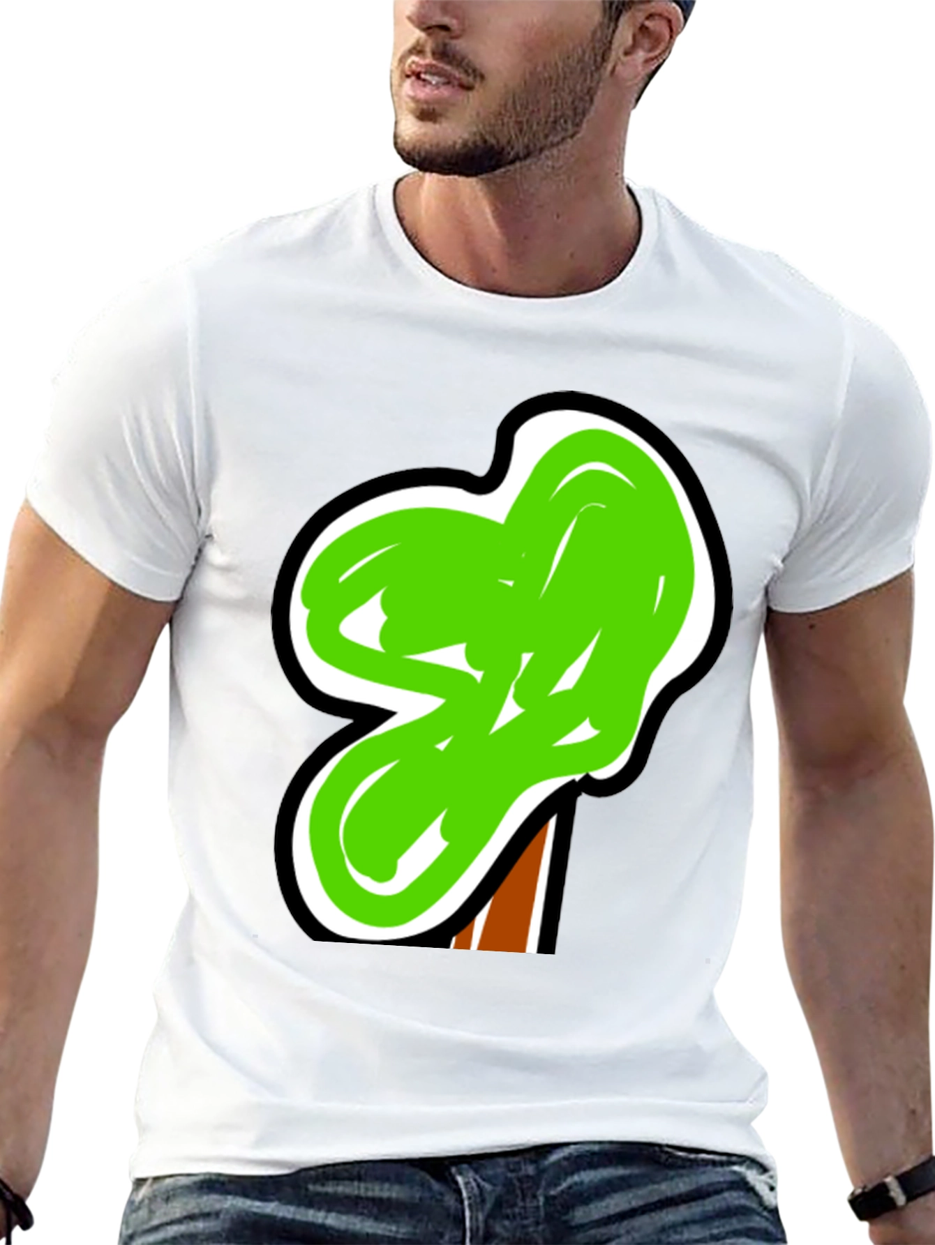 Funky Green Tree Graphic Black Tee