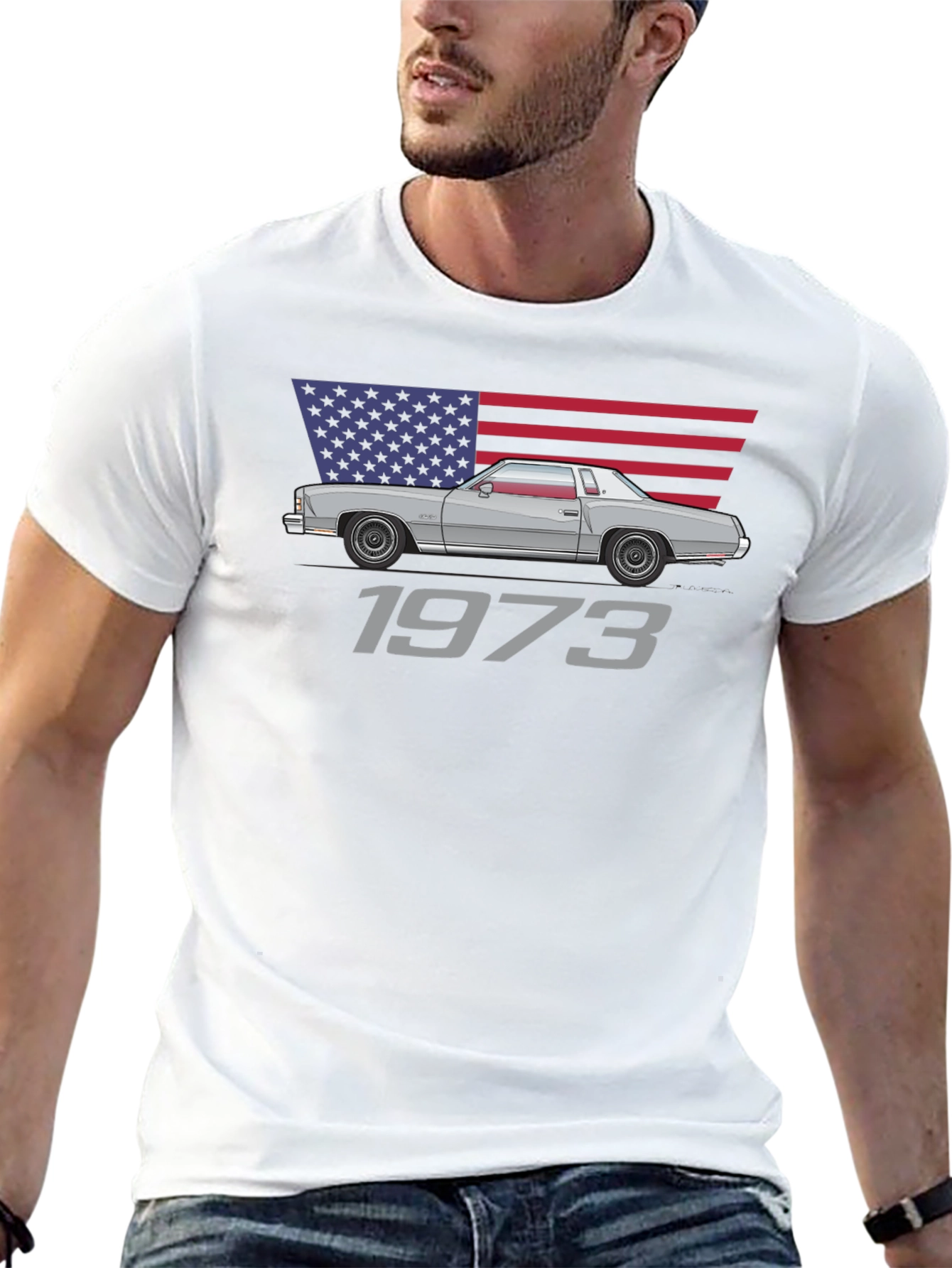 1973 Classic Car American Flag T-Shirt