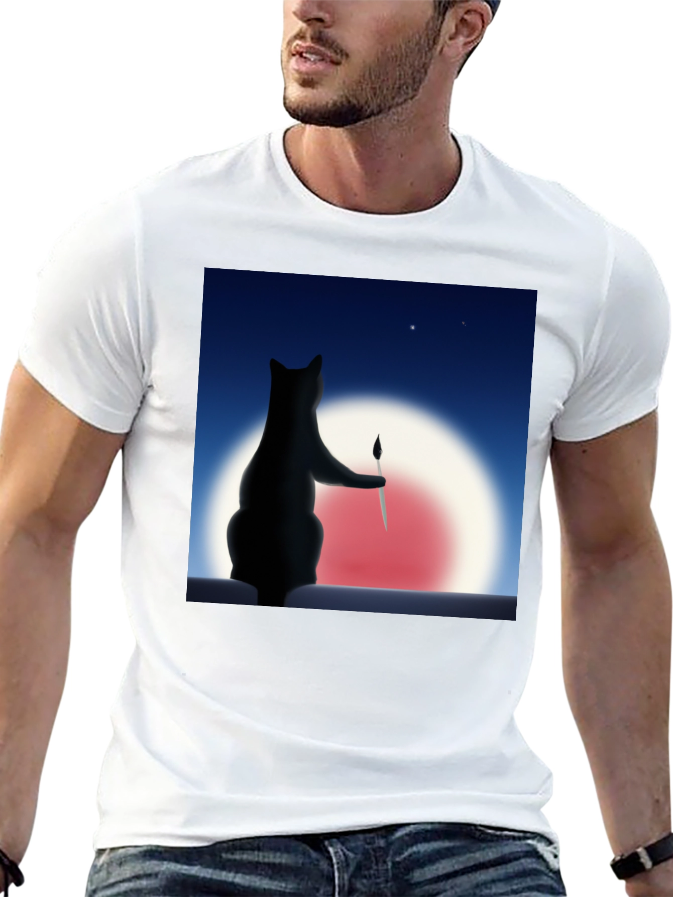 Cat Painter Graphic Tee - Artistic Comfort