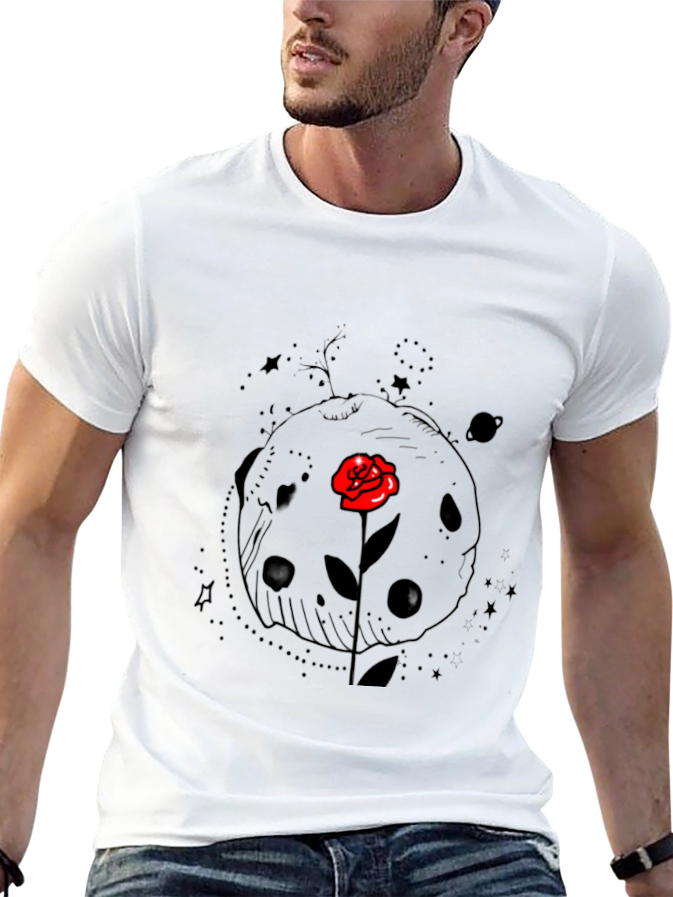 Space Rose Graphic Tee - Black Cotton T-Shirt