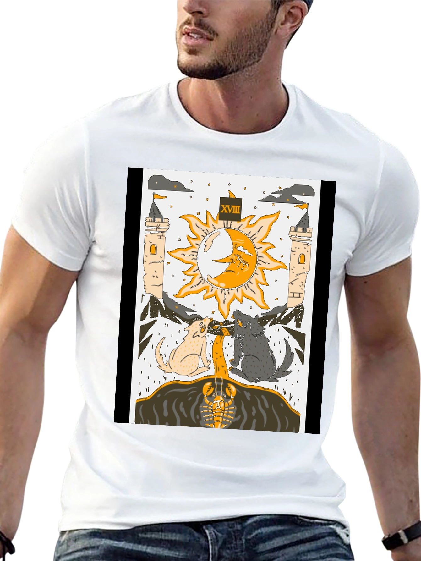 Moon Tarot Card T-Shirt - Lunar Wolves Design