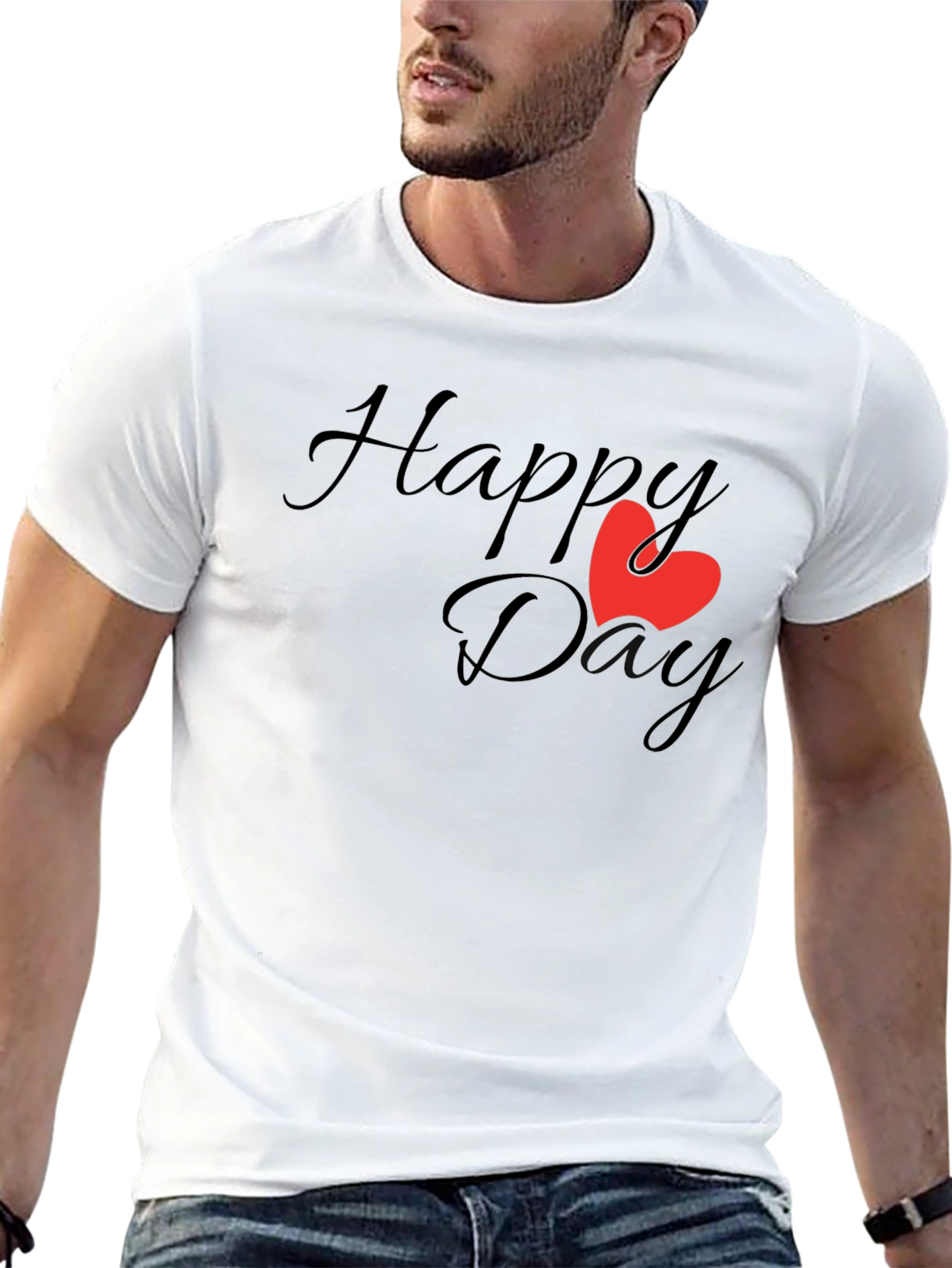 Happy Day T-Shirt - Classic Black Tee with Heart