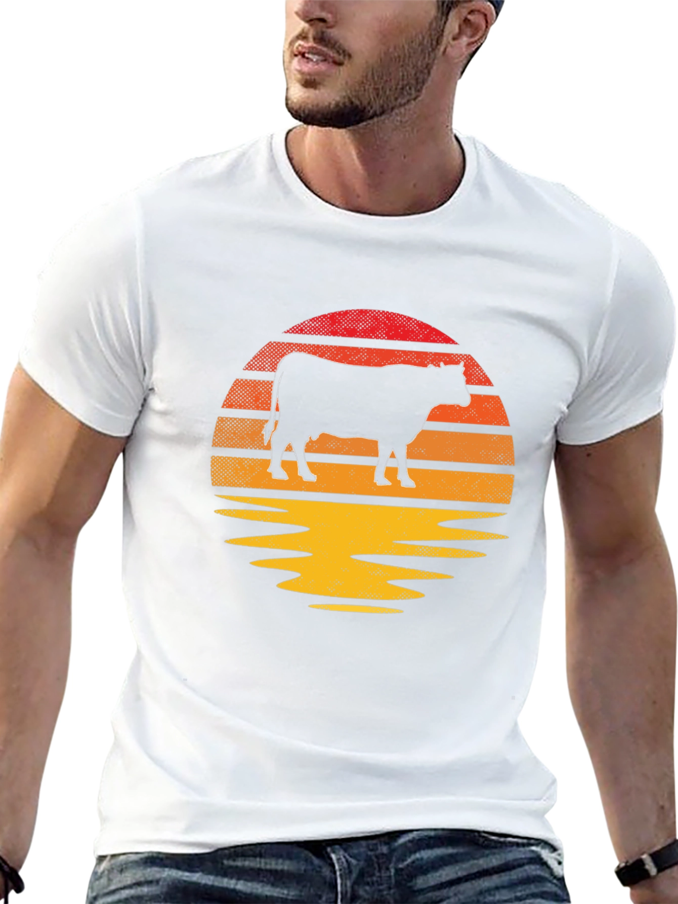Retro Cow Sunset Graphic T-Shirt