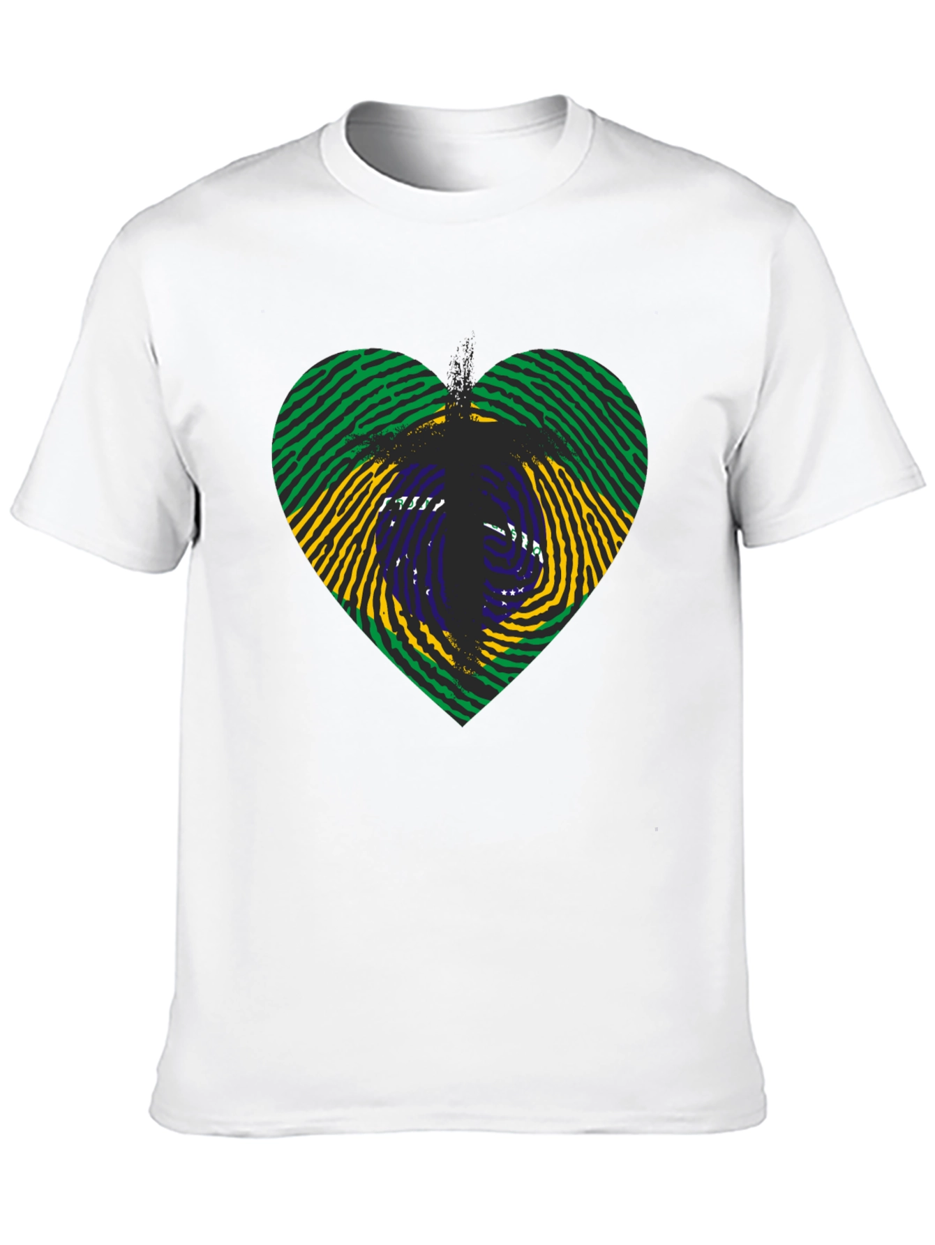 Brazil Flag Heart Fingerprint T-Shirt