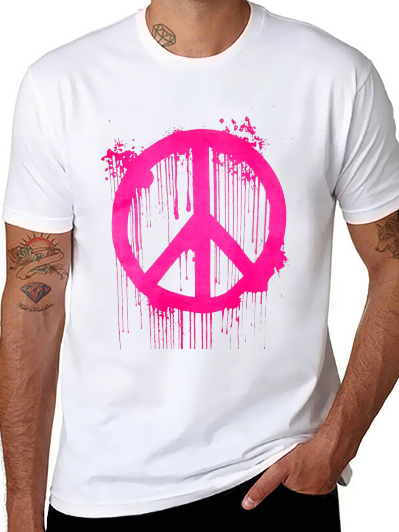 Black T-Shirt with Pink Peace Sign Graphic