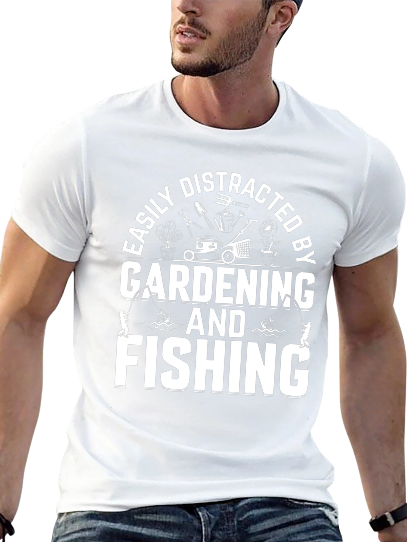 Easily Distracted Gardening & Fishing Black T-Shirt