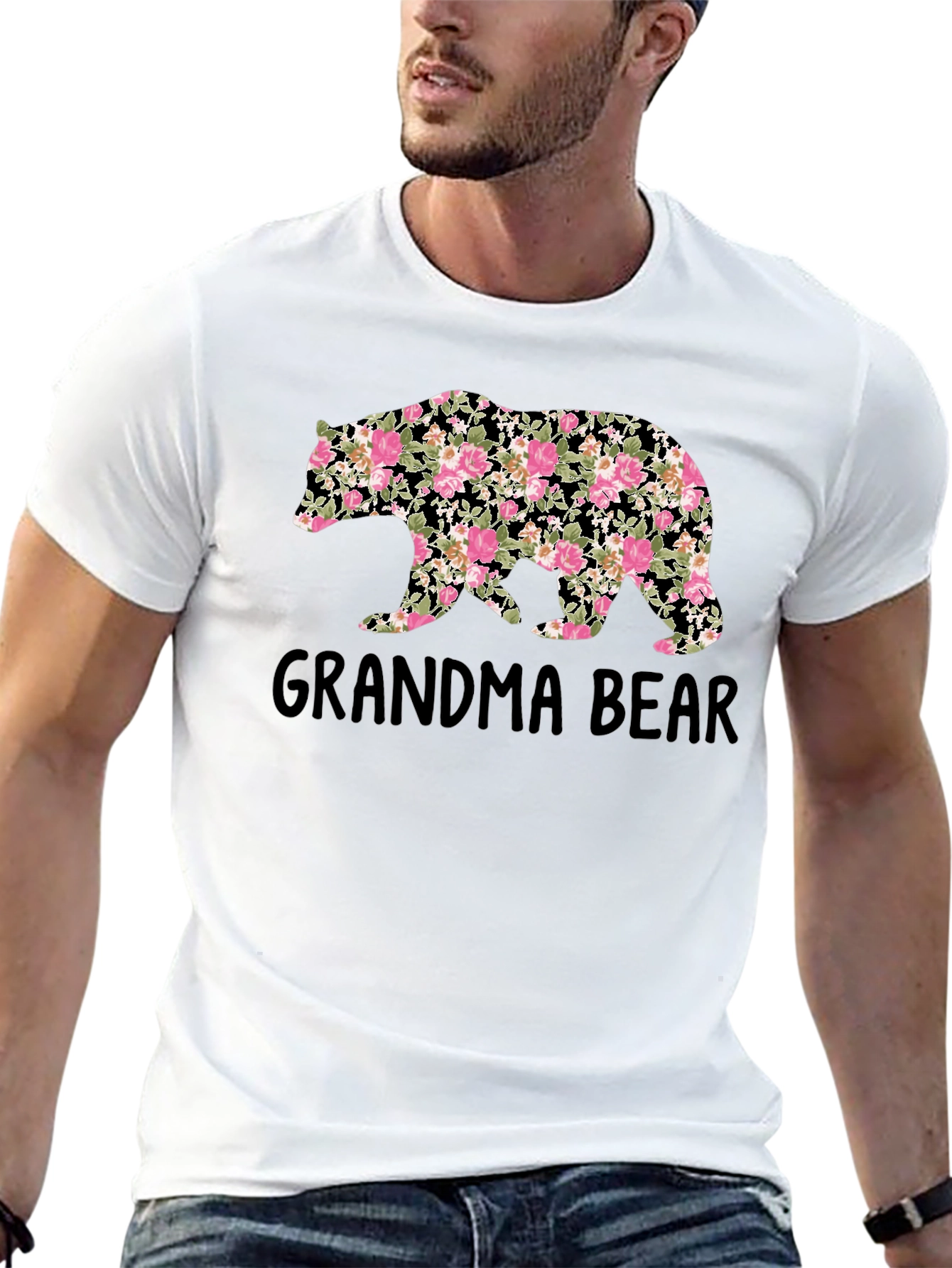 Grandma Bear Floral Print T-Shirt