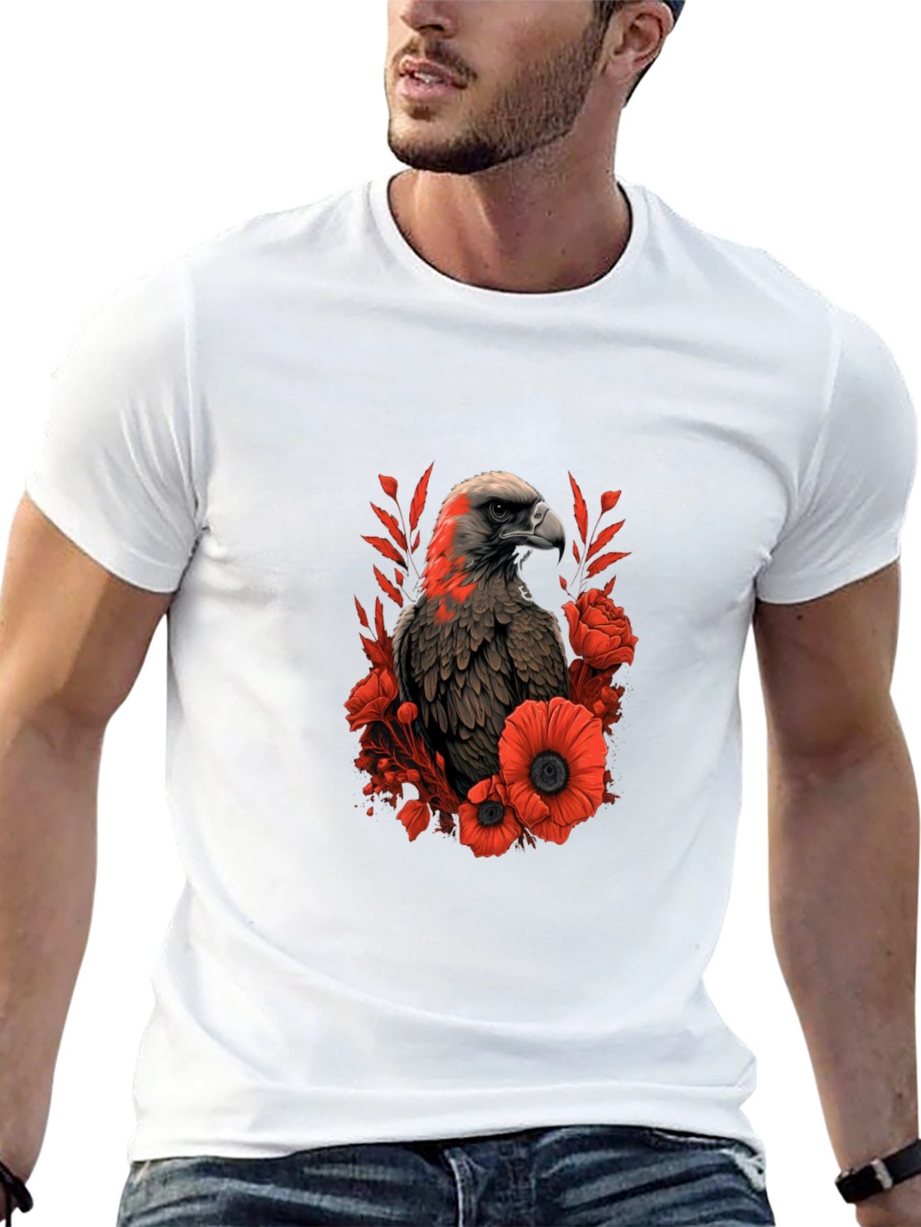 Eagle & Floral Graphic Black T-Shirt