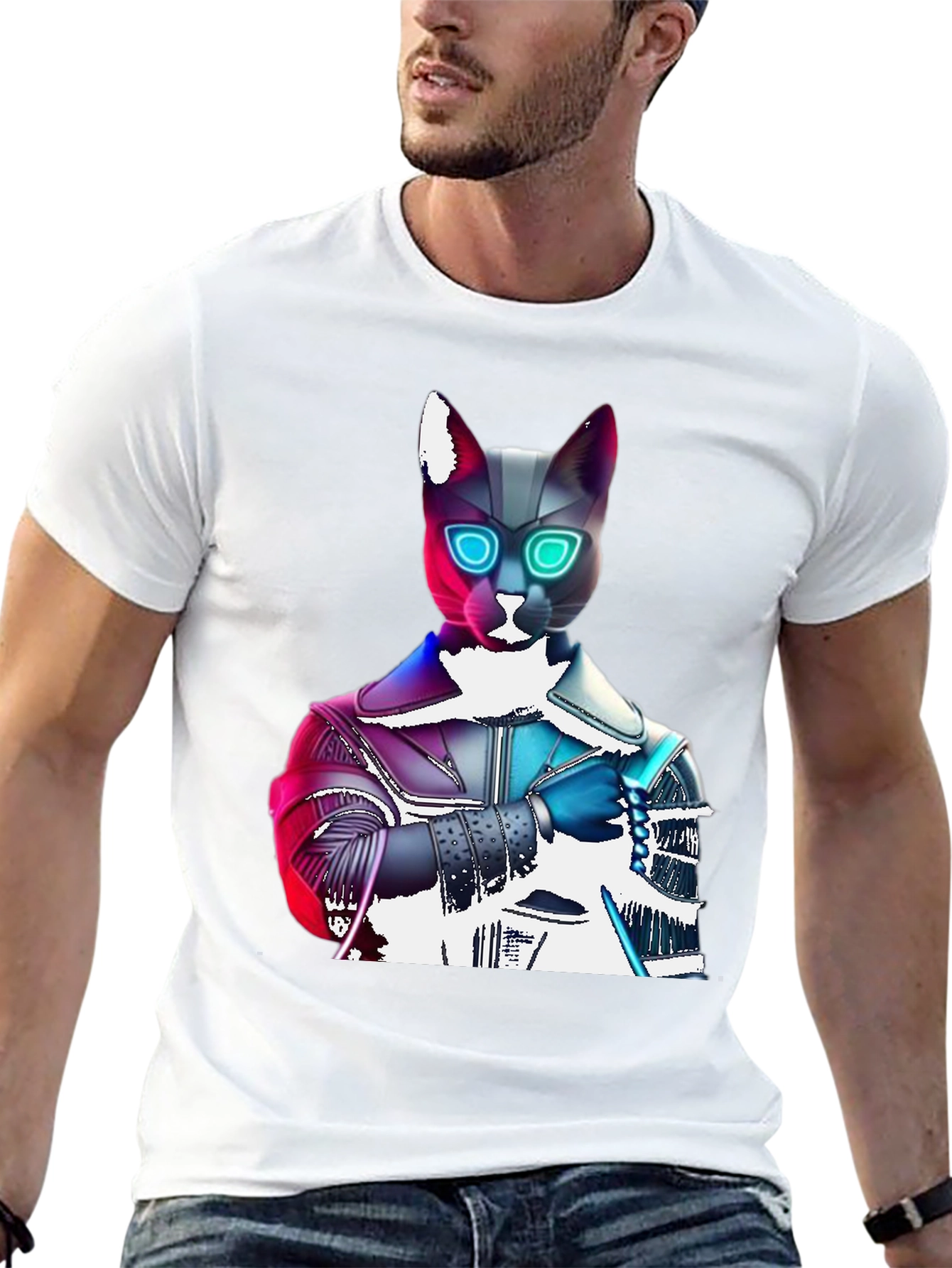 Cyberpunk Cat T-Shirt - Futuristic Feline Fashion