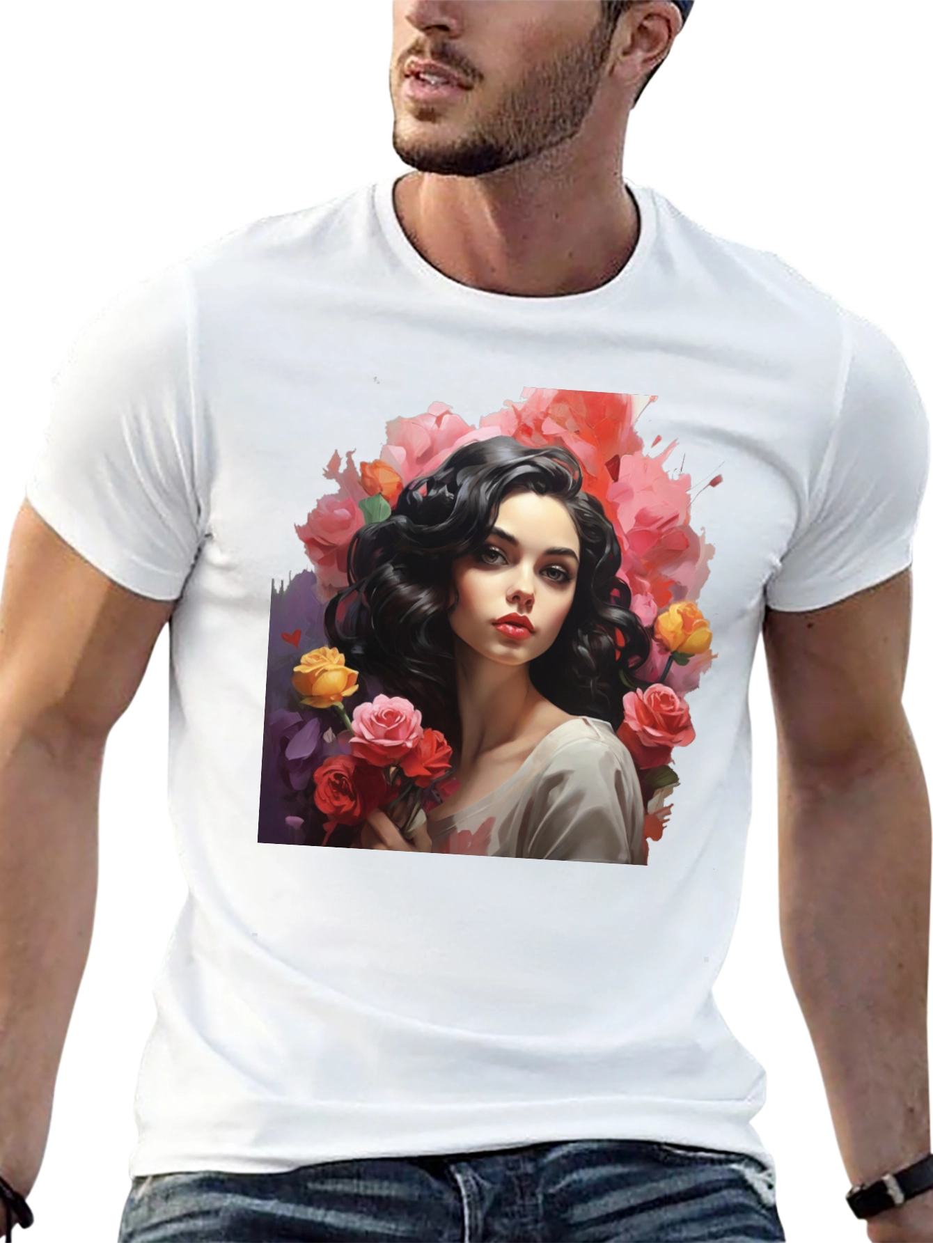 Floral Portrait T-Shirt - Elegant Graphic Tee