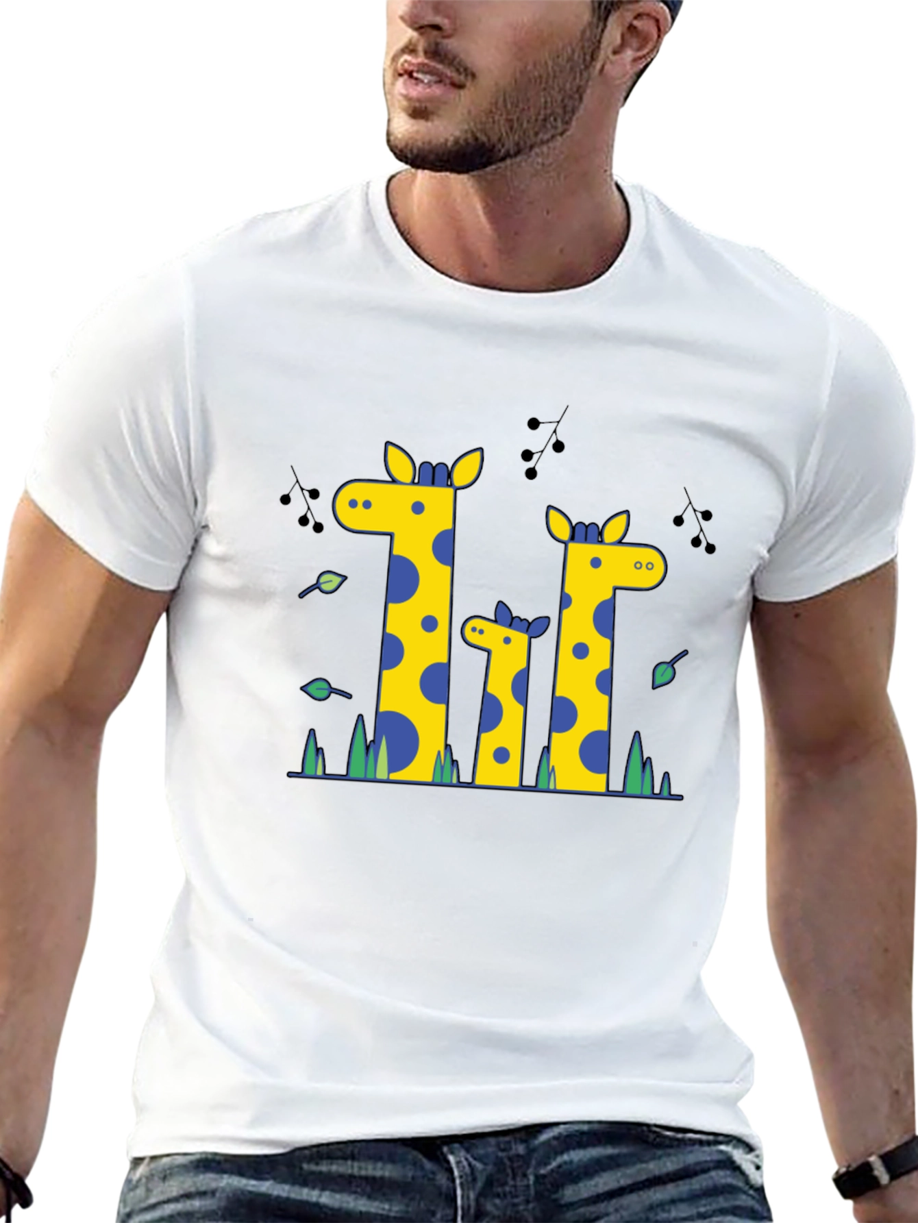 Giraffe Family Graphic Print Black T-Shirt