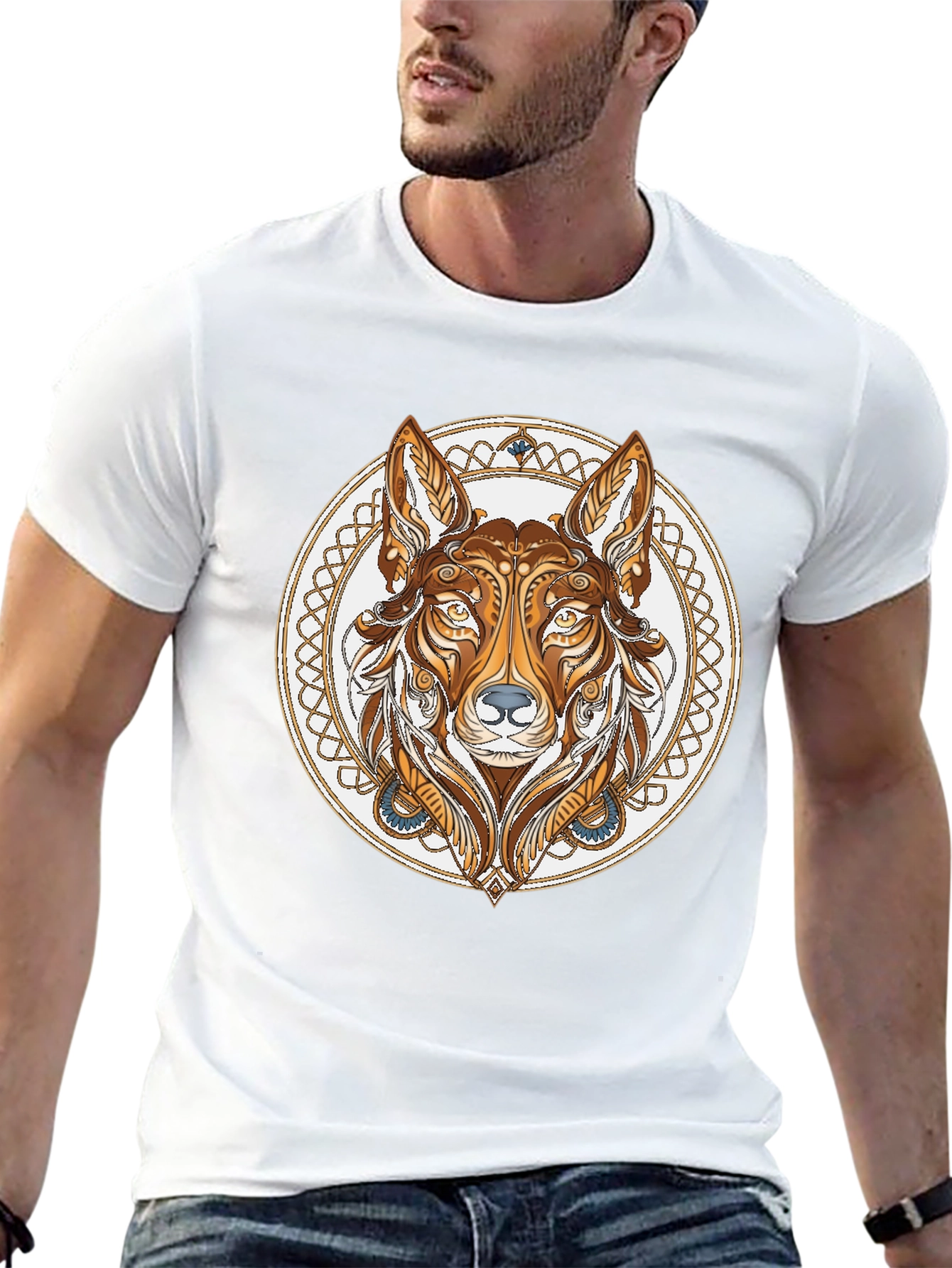 Tribal Wolf Graphic Tee - Black
