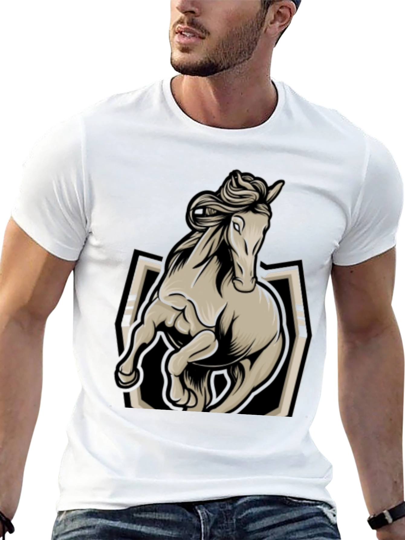 Horse Graphic Tee - Stylish Black Mens T-Shirt