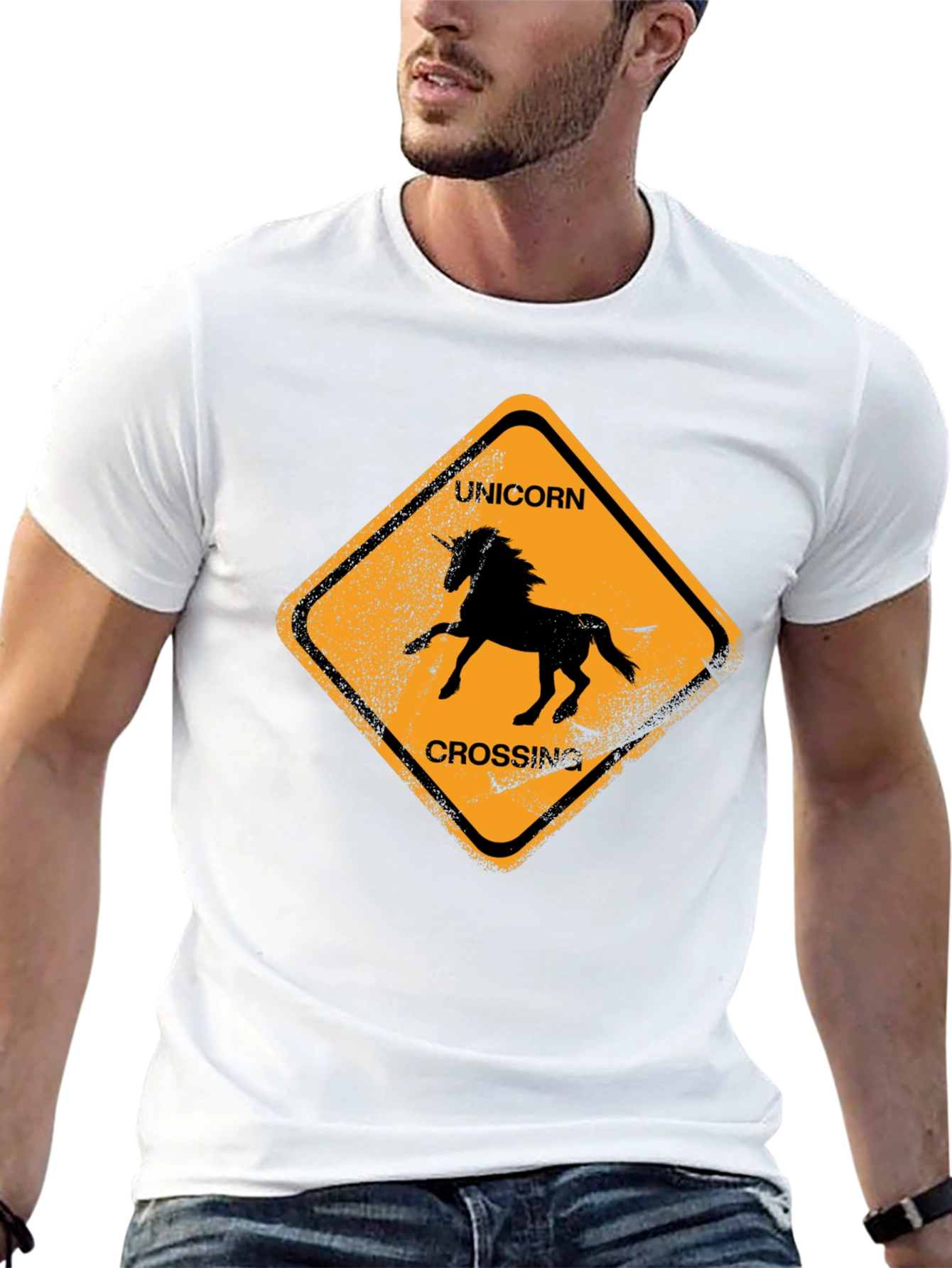 Unicorn Crossing Black Cotton T-Shirt
