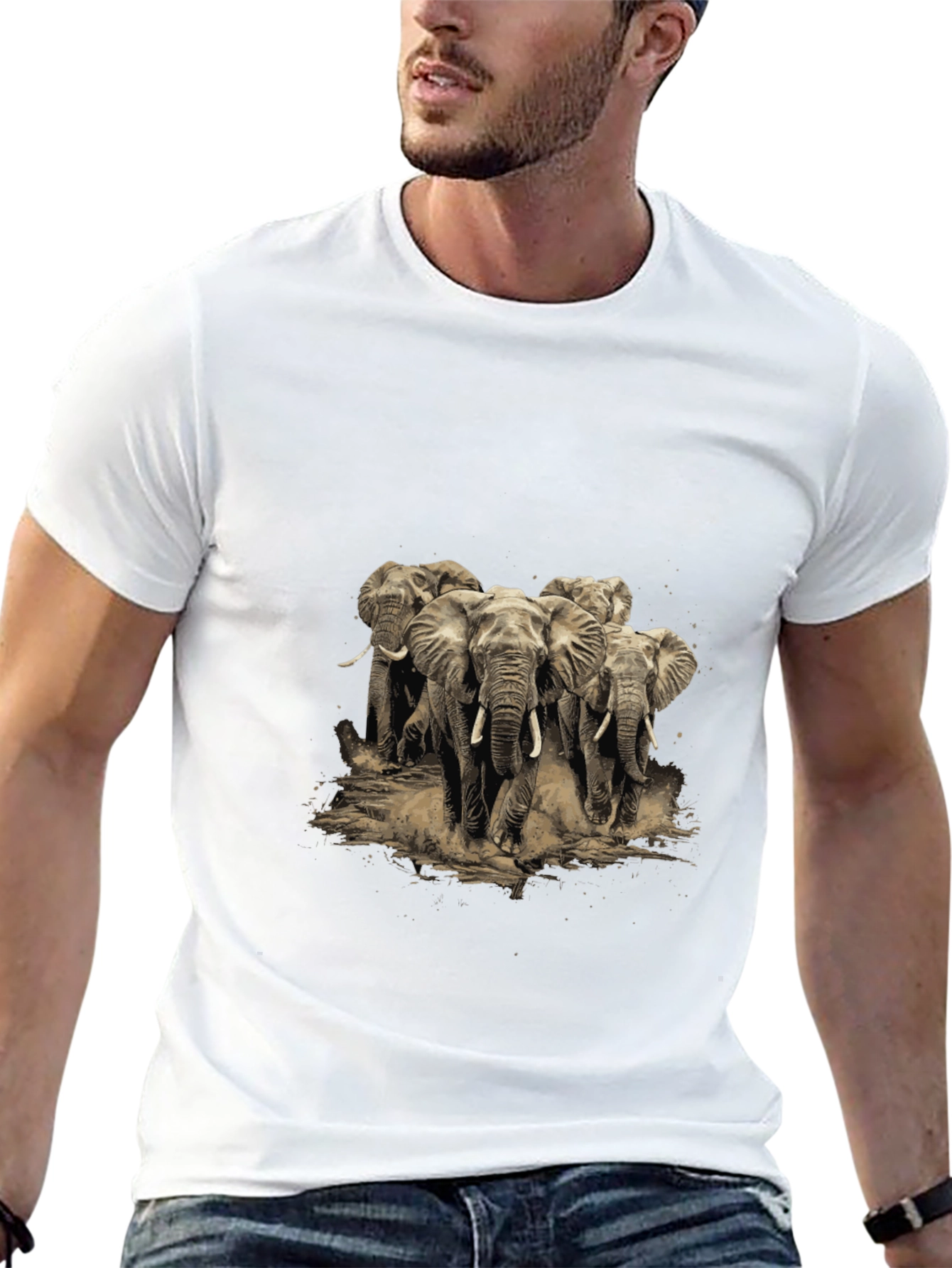 Elephant Herd Graphic Tee - Black Cotton T-Shirt