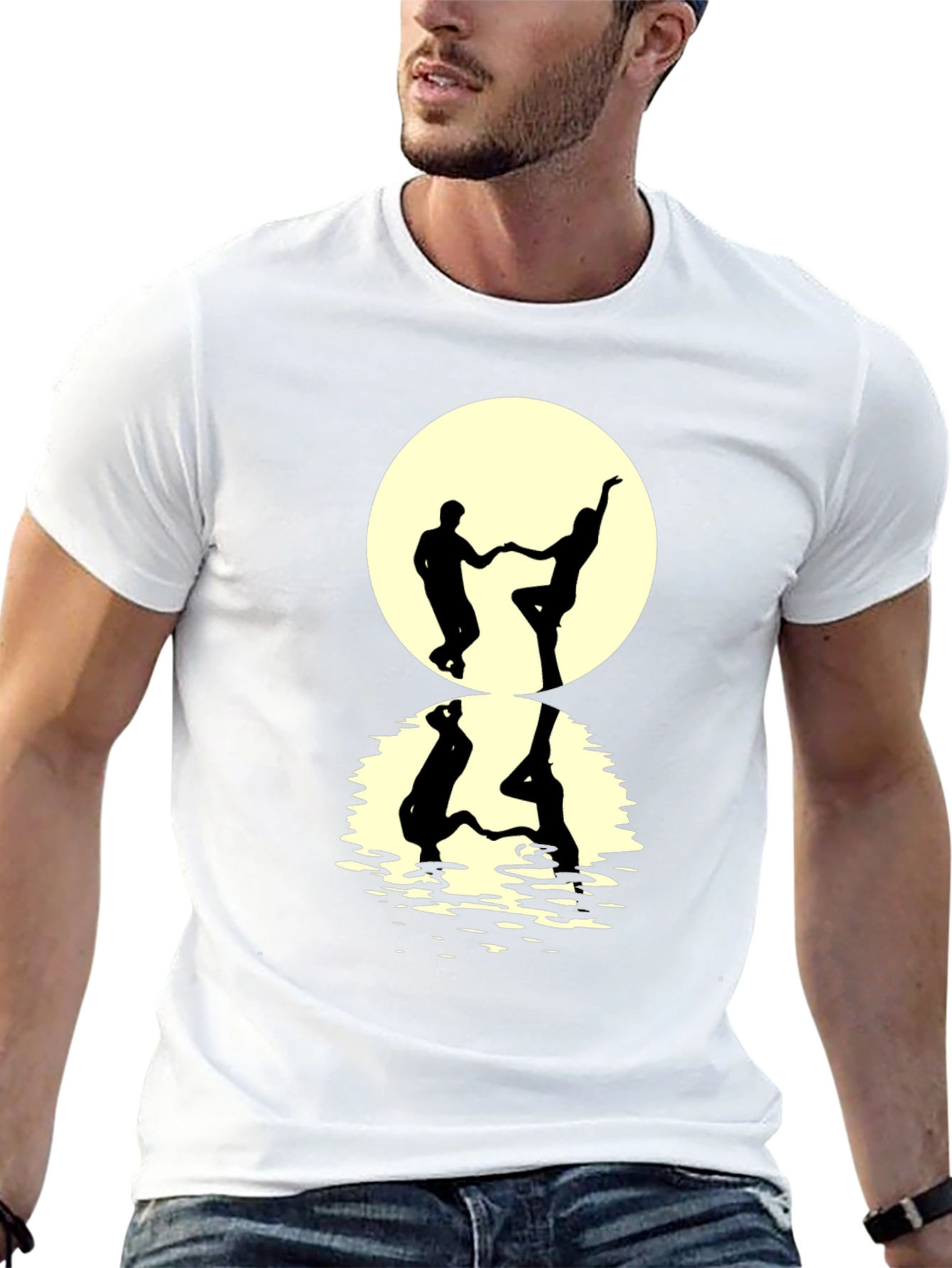 Dancing Couple Silhouette Tee - Moonlit Reflection