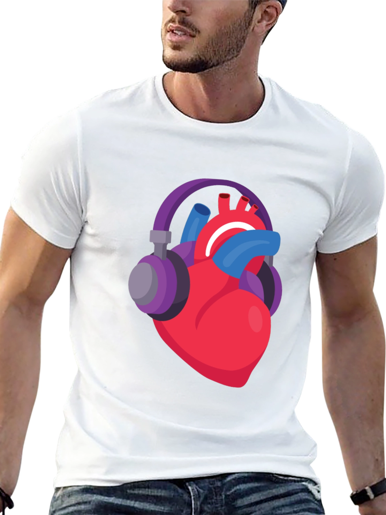 Heartbeat Headphones Graphic Tee - Music Lover Shirt