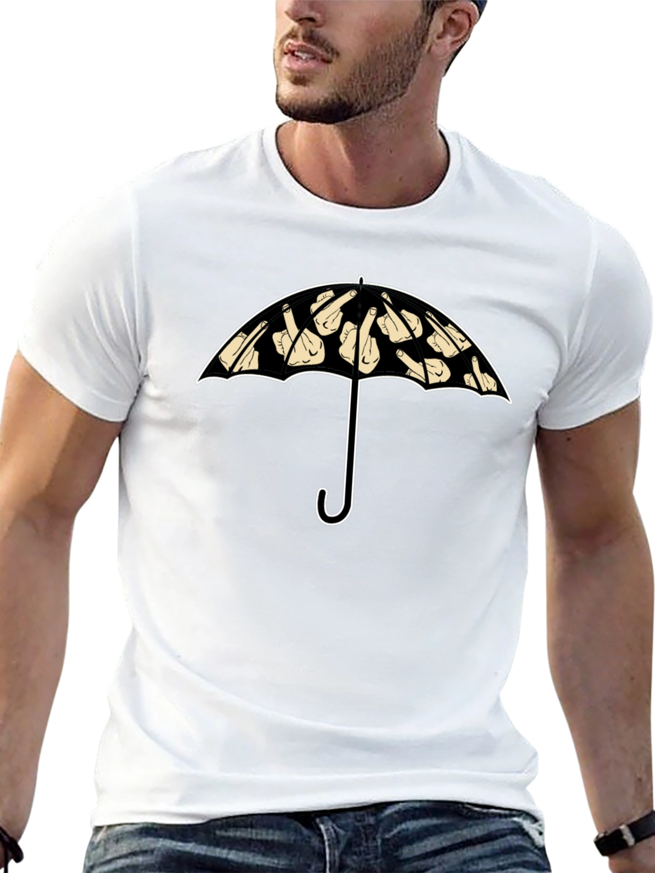 Humorous Umbrella Graphic Tee - Black