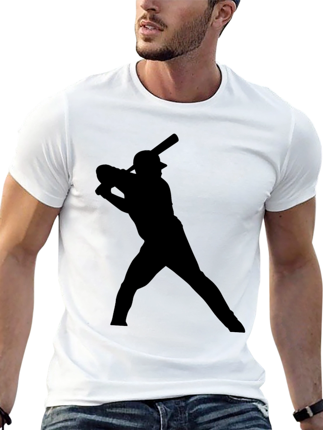Baseball Batter Silhouette T-Shirt - Black Cotton Tee