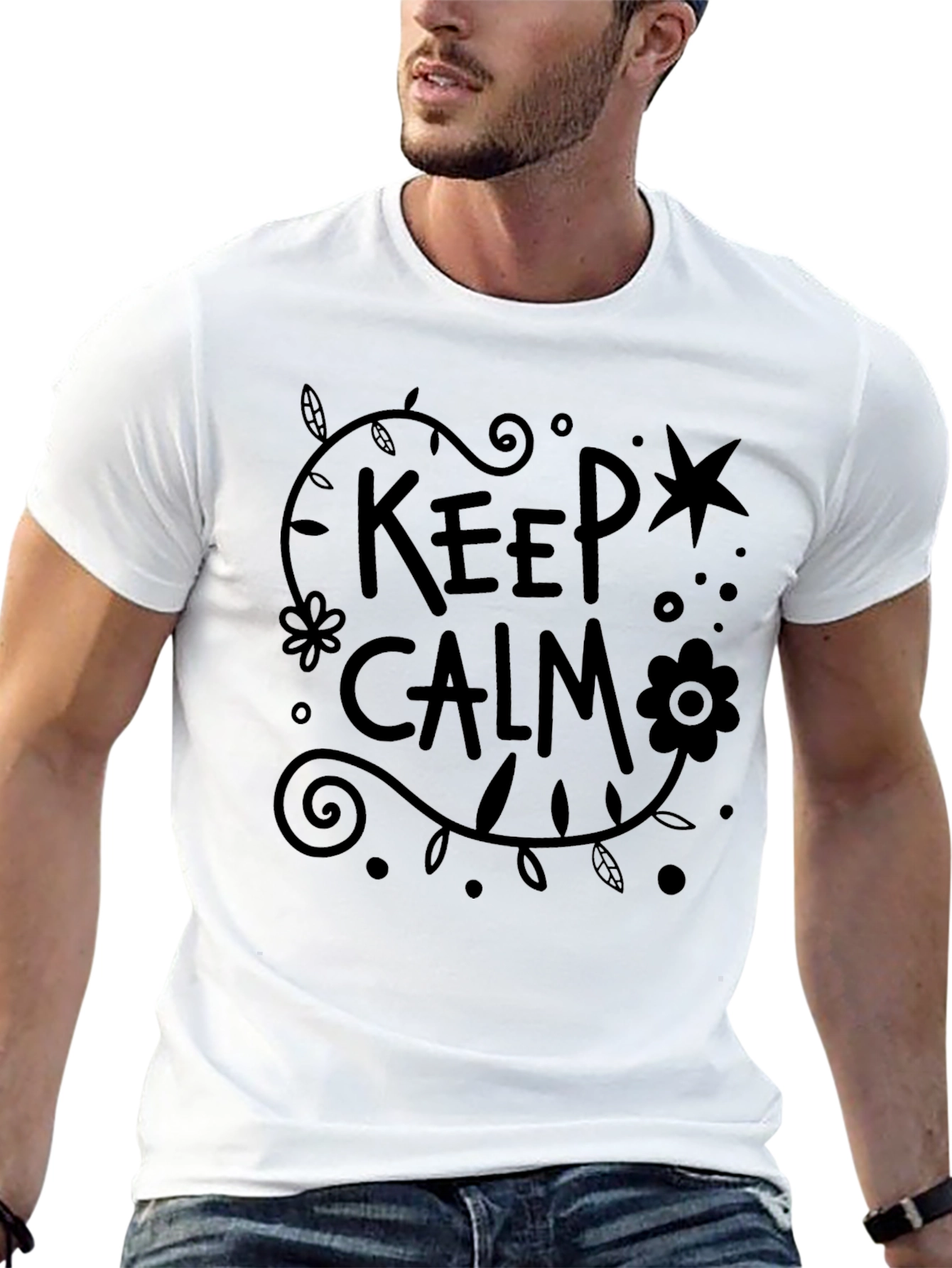 Keep Calm Graphic Tee - Black Crew Neck T-Shirt