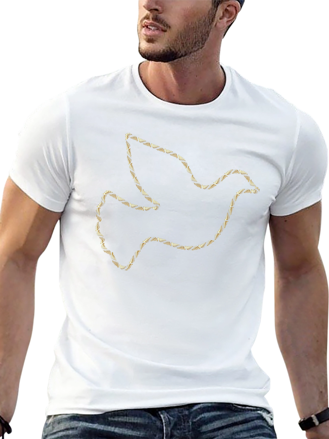 Dove Outline Graphic Tee - Gold Design on Black