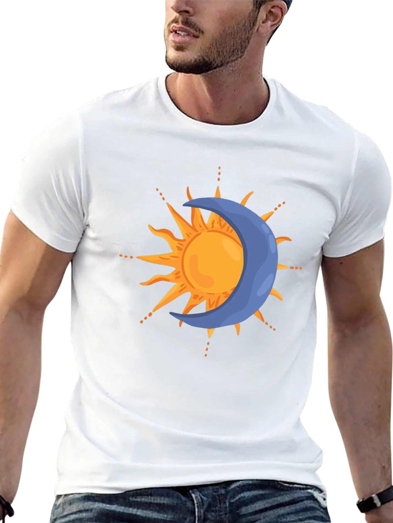 Celestial Sun & Moon Graphic Tee - Black
