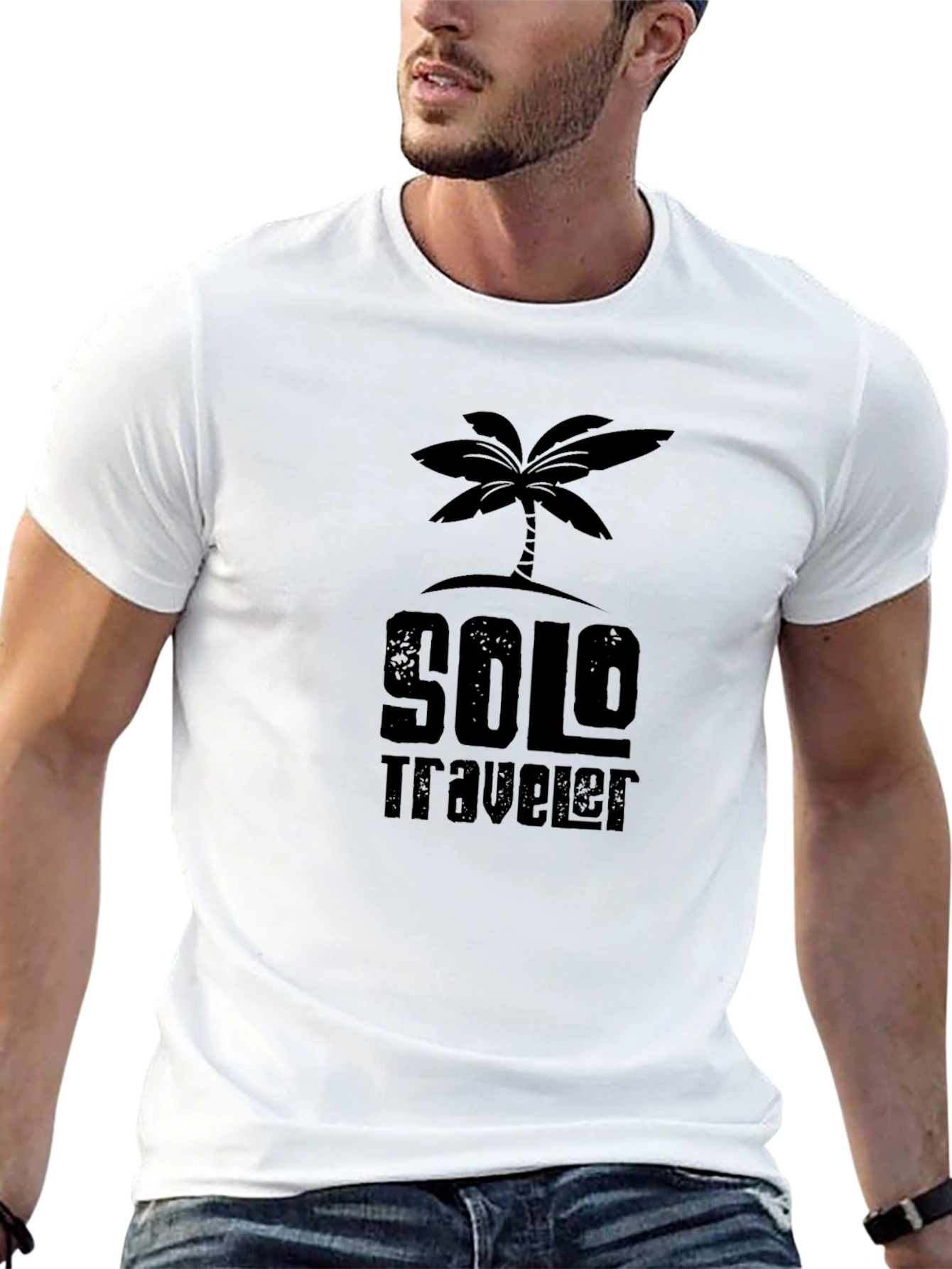Solo Traveler Palm Tree Graphic Black T-Shirt