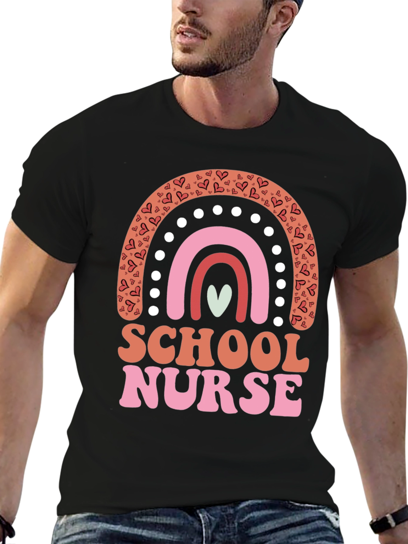 School Nurse Rainbow Heart T-Shirt