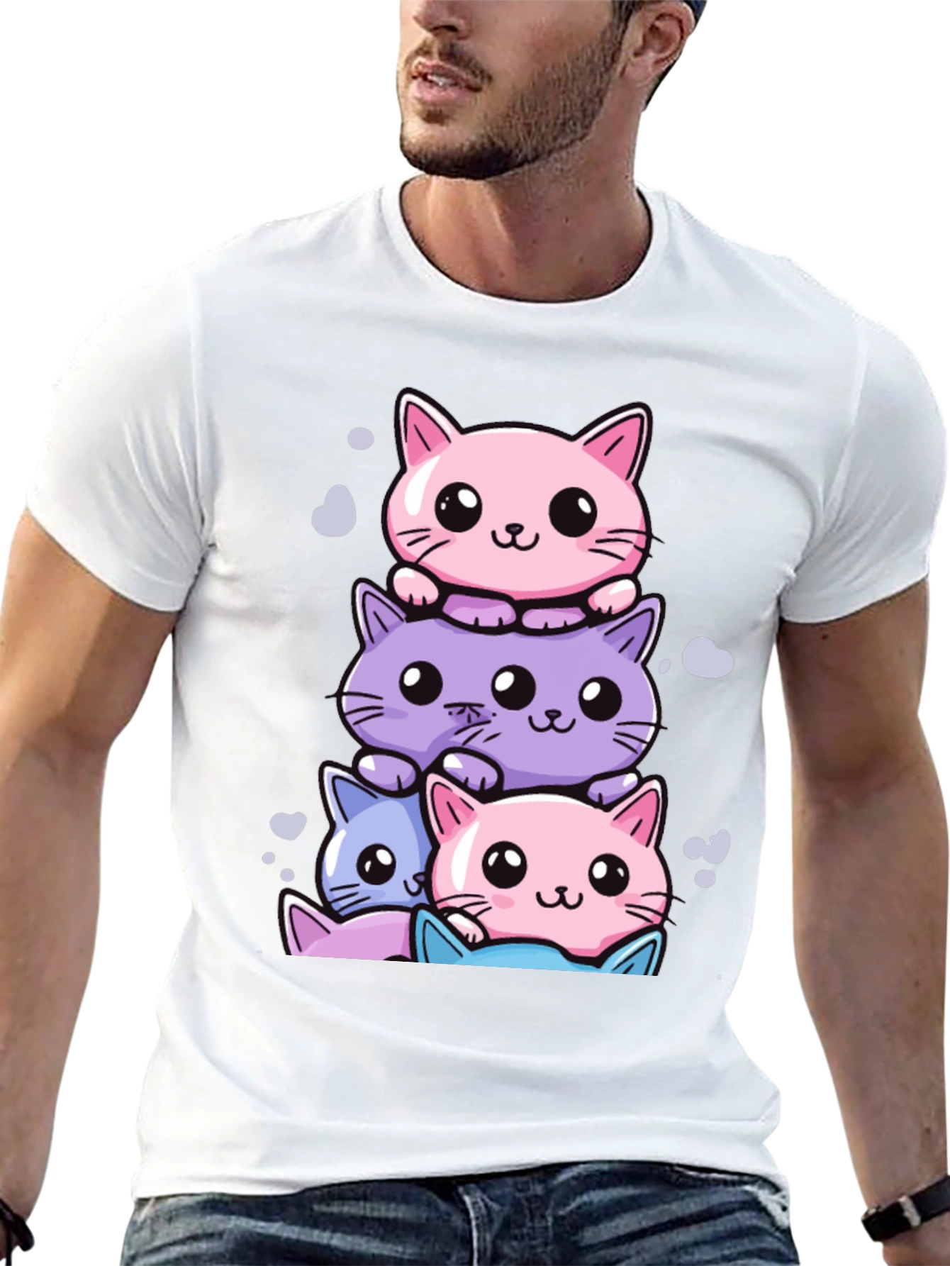Cute Cats Stack T-Shirt - Kawaii Style