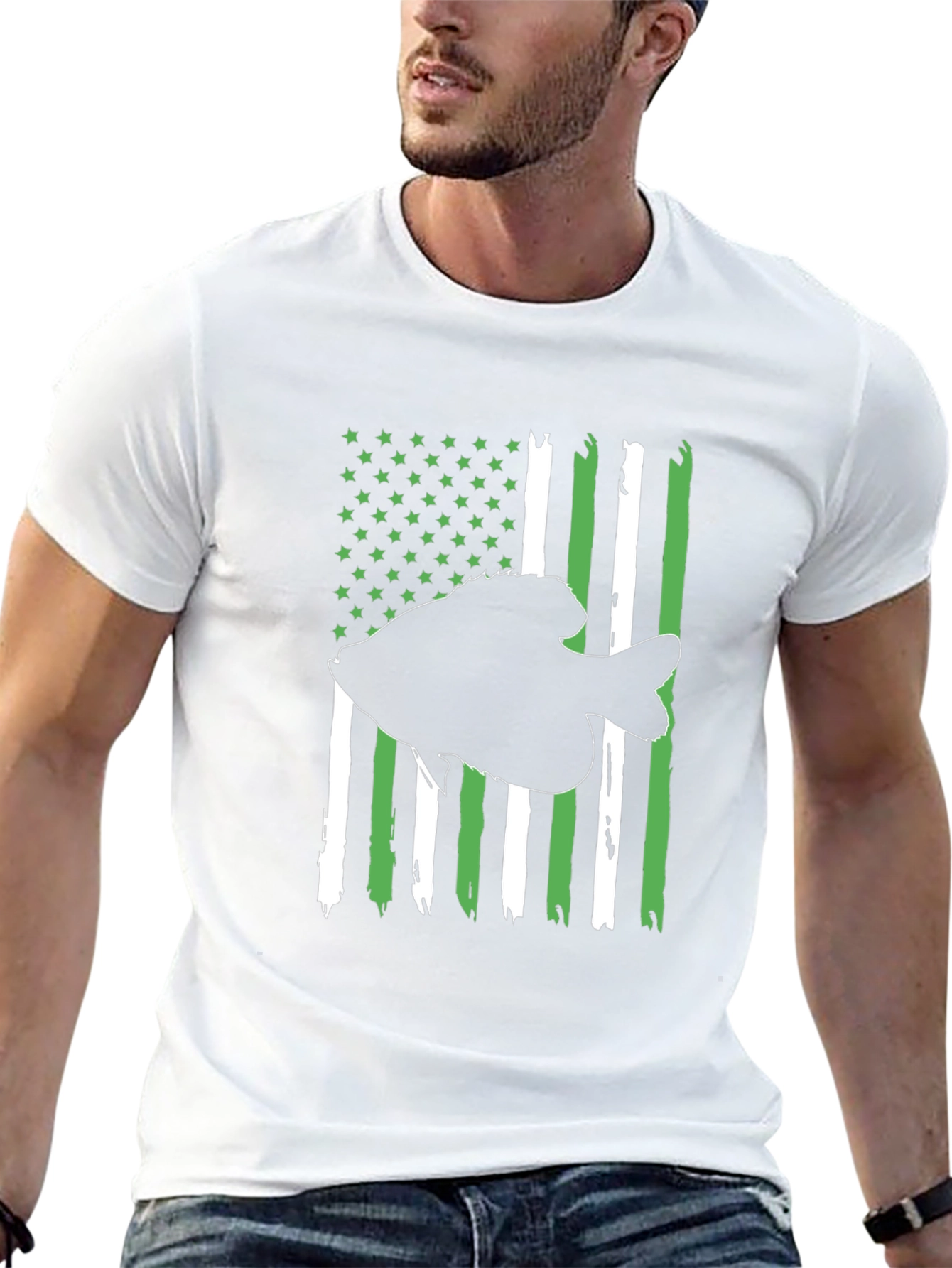 Fishing Flag Graphic Tee - Patriotic Angler Shirt