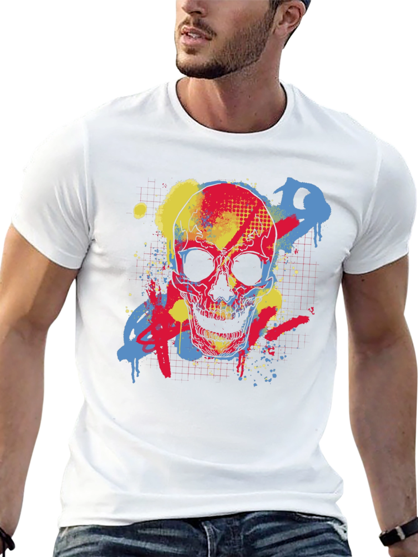 Skull Graffiti Graphic Tee - Black Cotton T-Shirt