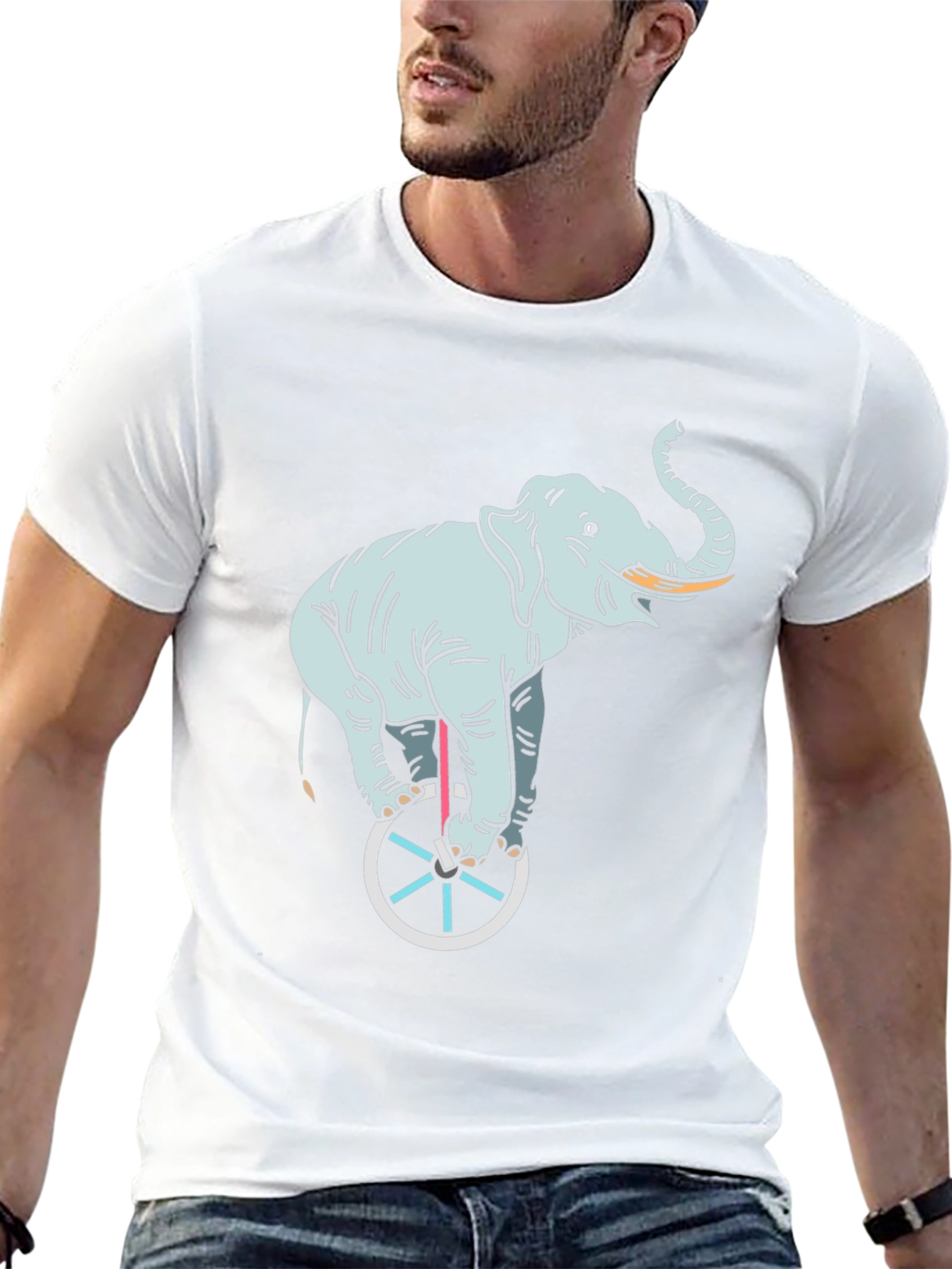 Elephant on Unicycle Graphic Tee - Black Cotton