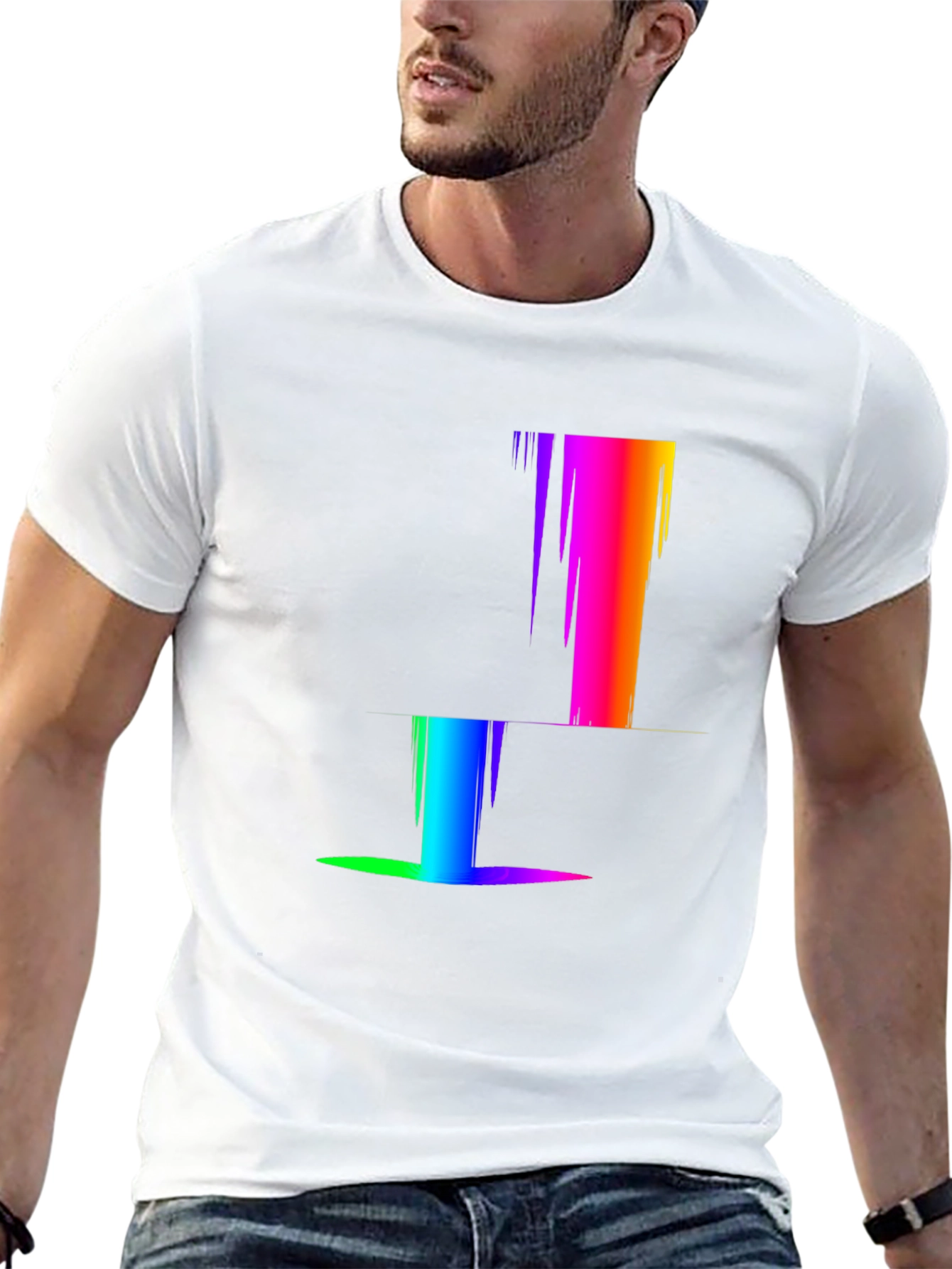 Rainbow Pixel Glitch T-Shirt - Modern Abstract Design