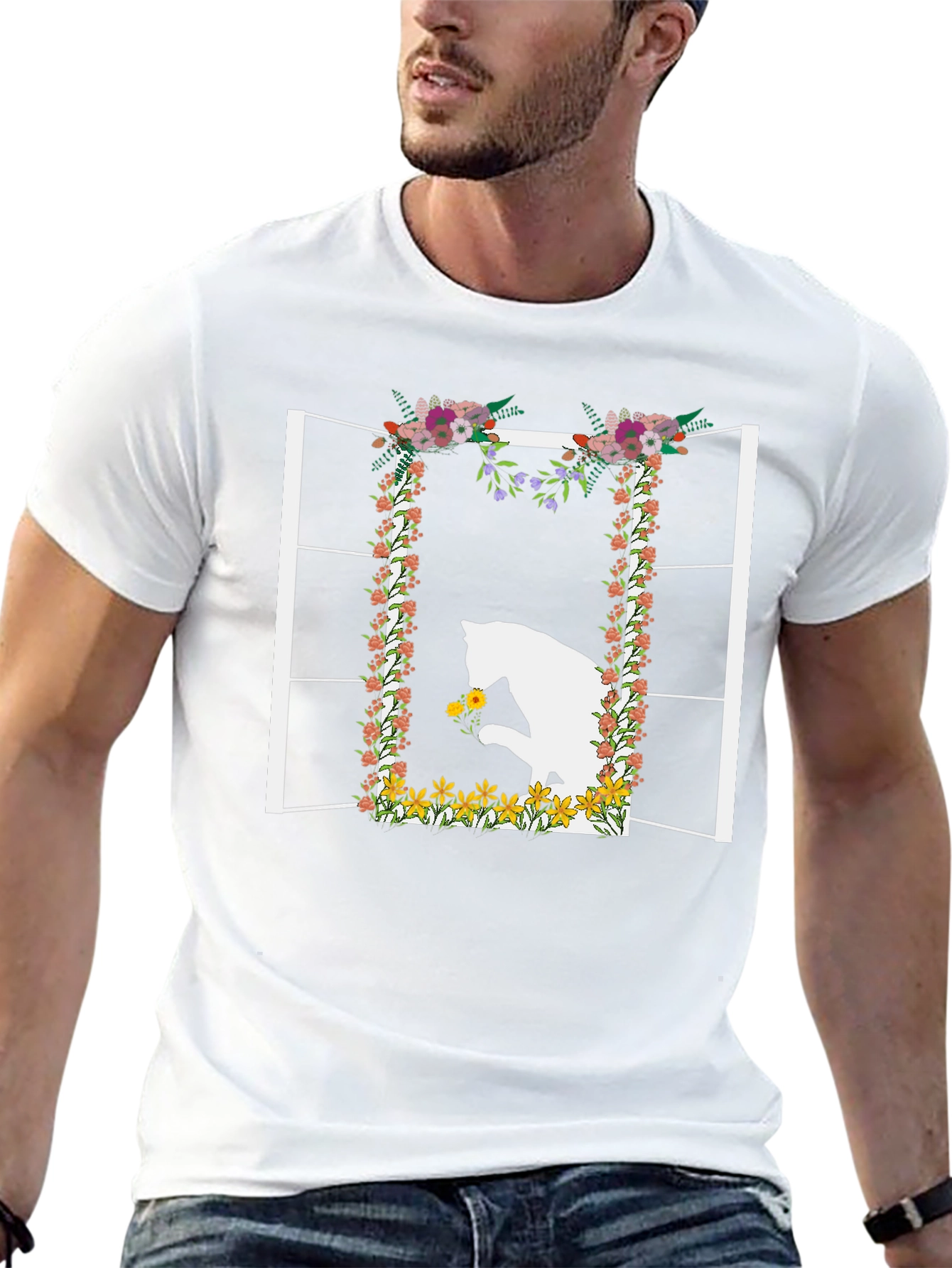 Floral Window Cat T-Shirt