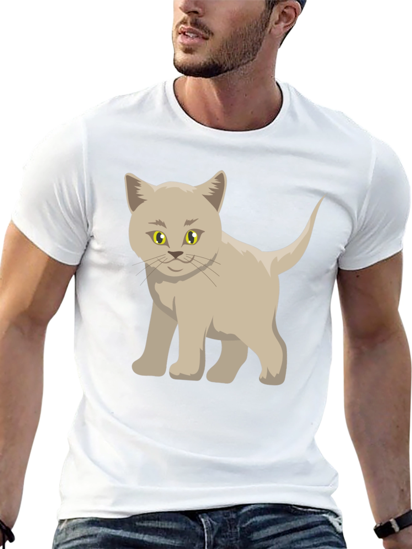 Cute Cartoon Cat Graphic Black T-Shirt