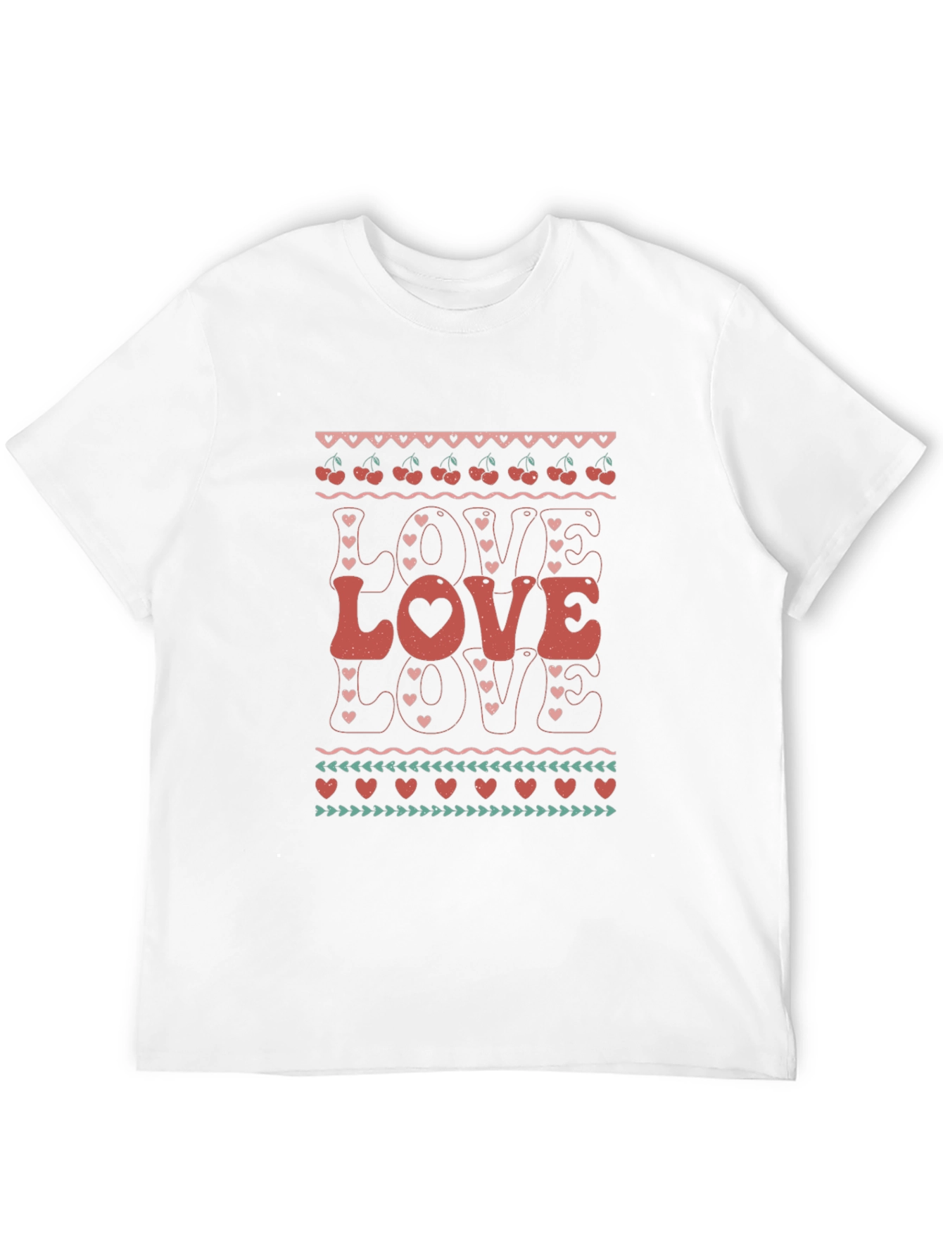 Retro Love Cherries Heart Pattern Graphic Tee